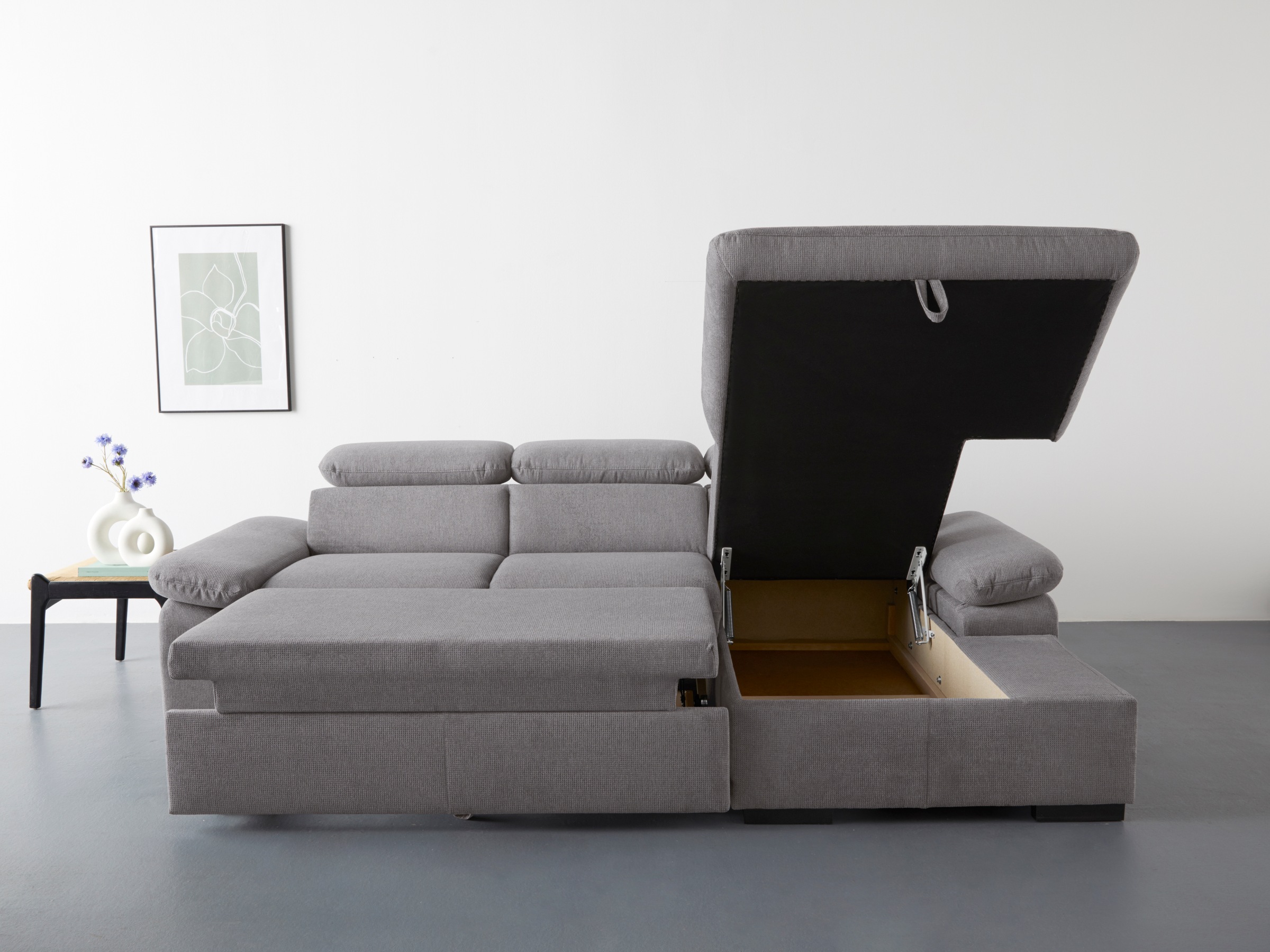 COTTA Ecksofa »Lola L-Form mit Kopfteilfunktion & Hocker«, (Set, mit Hocker), wahlweise mit Bettfunktion, Bettkasten & Armteilverstellung