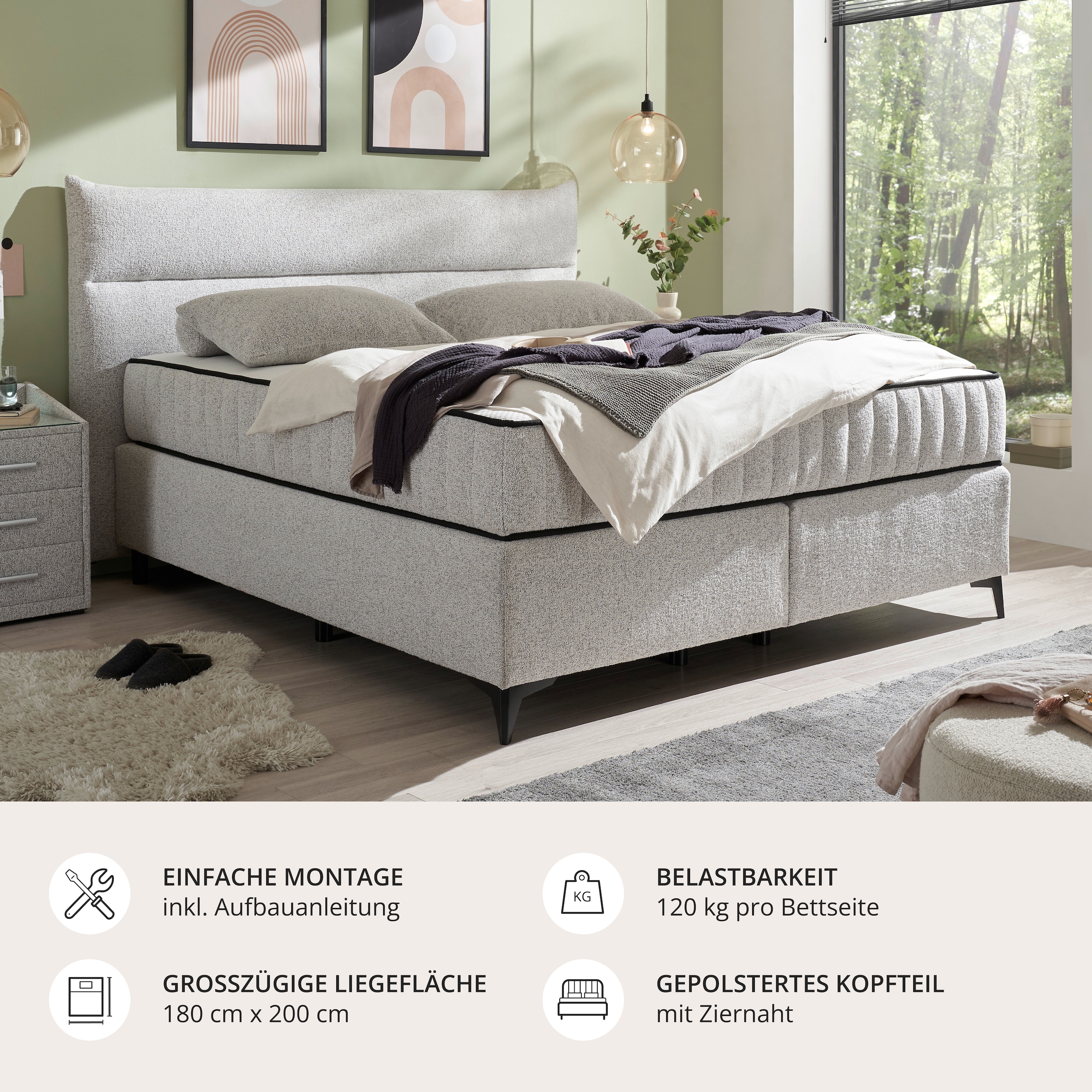 ED EXCITING DESIGN Boxspringbett »Vlieland« Premium 9-Zonen-Tonnentaschenfederkern Duo-Matratze mit Kokosmatte