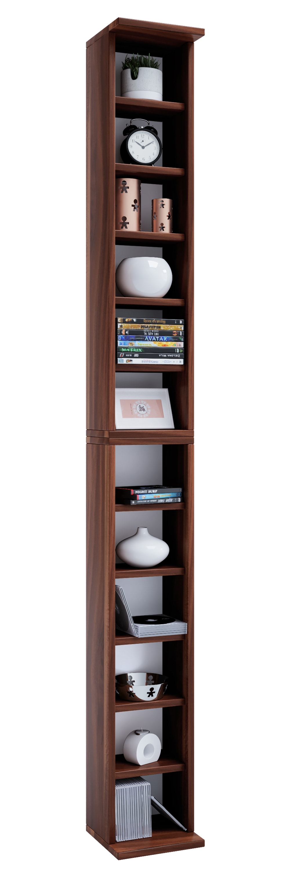 VCM Standregal »VCM Holzregal stehend | platzsparender CD Schrank für 204 CDs oder 72 DVDs | Maße: H. 180 x B. 21 x T. 20 cm | Elegantes DVD Regal stehend | Blu-Ray Regal | CD Regal - Bigol«