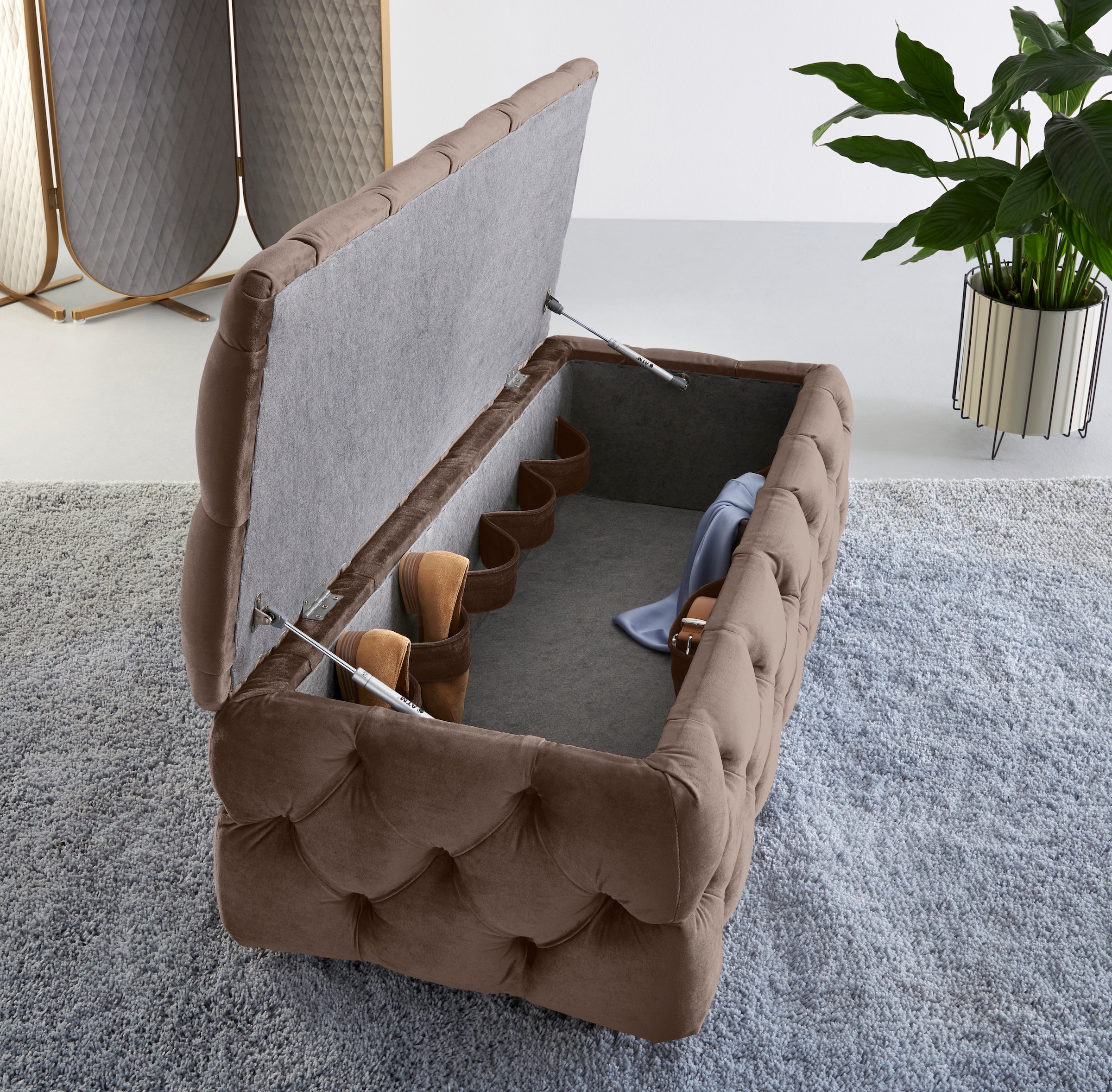 Home affaire Polsterhocker »KALINA, hochwertige Knopfheftung, B/T/H: 120/55/45 cm« mit Staufach und innenliegenden Laschen zur besseren Aufbewahrung