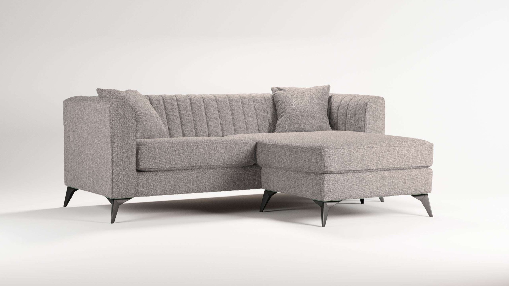 Places of Style Ecksofa »MATTHEW L-Form ideal für kleine Räume, Maße B/T/H: 201/162/74 cm«, elegantes Designsofa, feine Steppung im Rücken, incl. Zierkissen