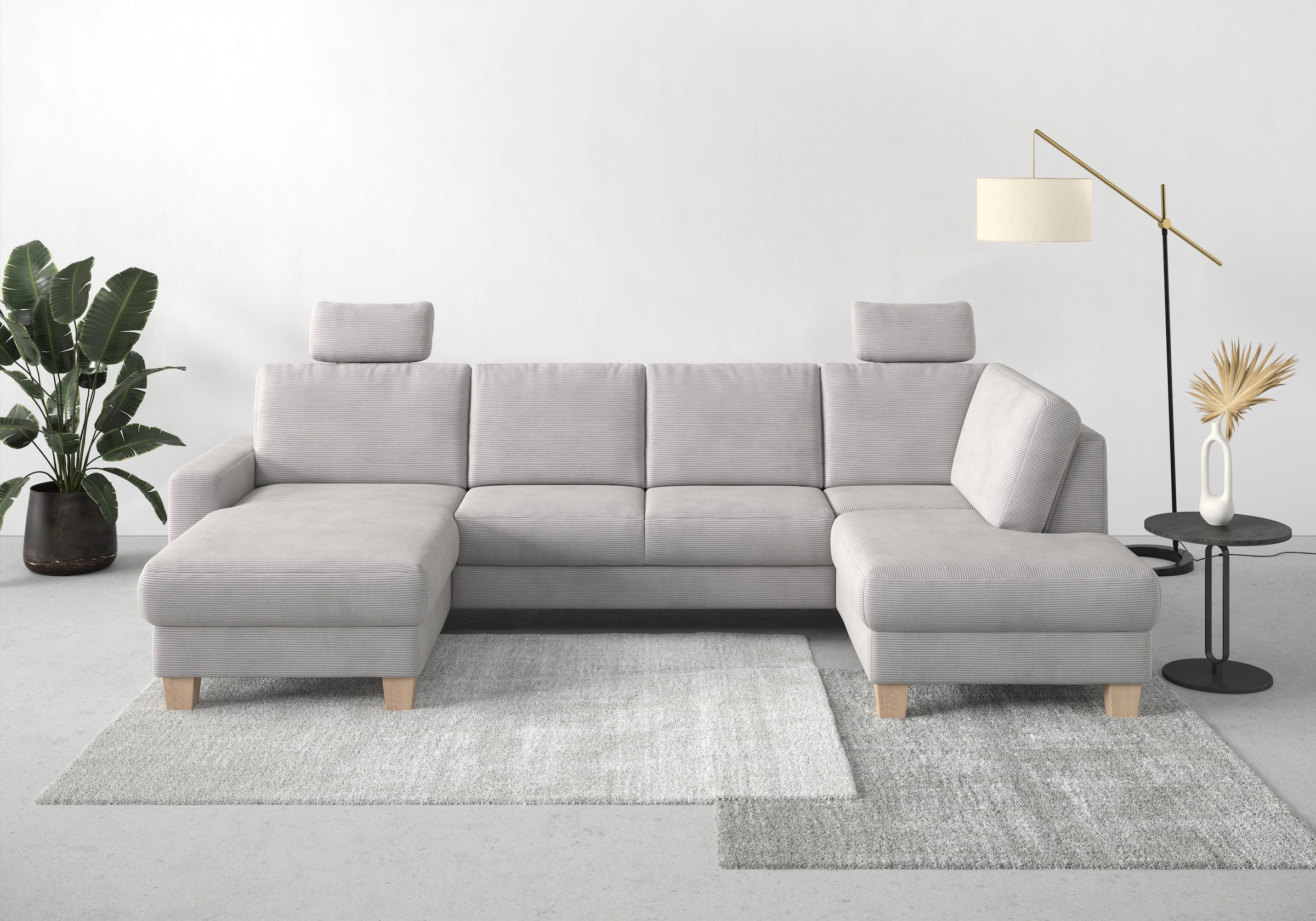 Home affaire Wohnlandschaft »Summer U-Form« mit oder ohne Bettfunktion und Bettkasten, Cord-Bezug