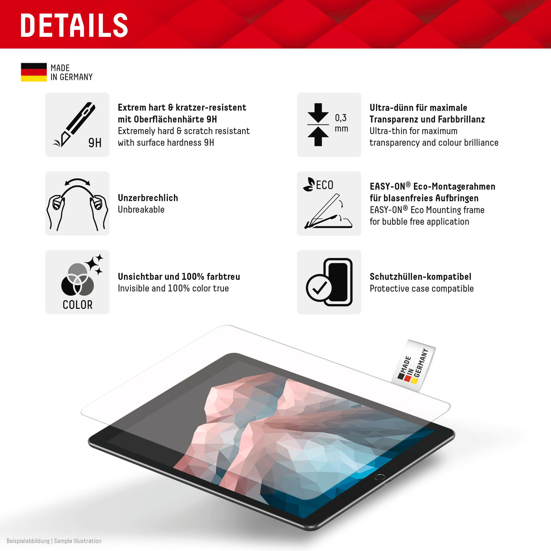 Displex Displayschutzfolie »Tablet Glass«, für Apple iPad 10,9 (2024), Displayschutz, Bildschirmschutz, kratz & stoßfest, einfaches Anbringen