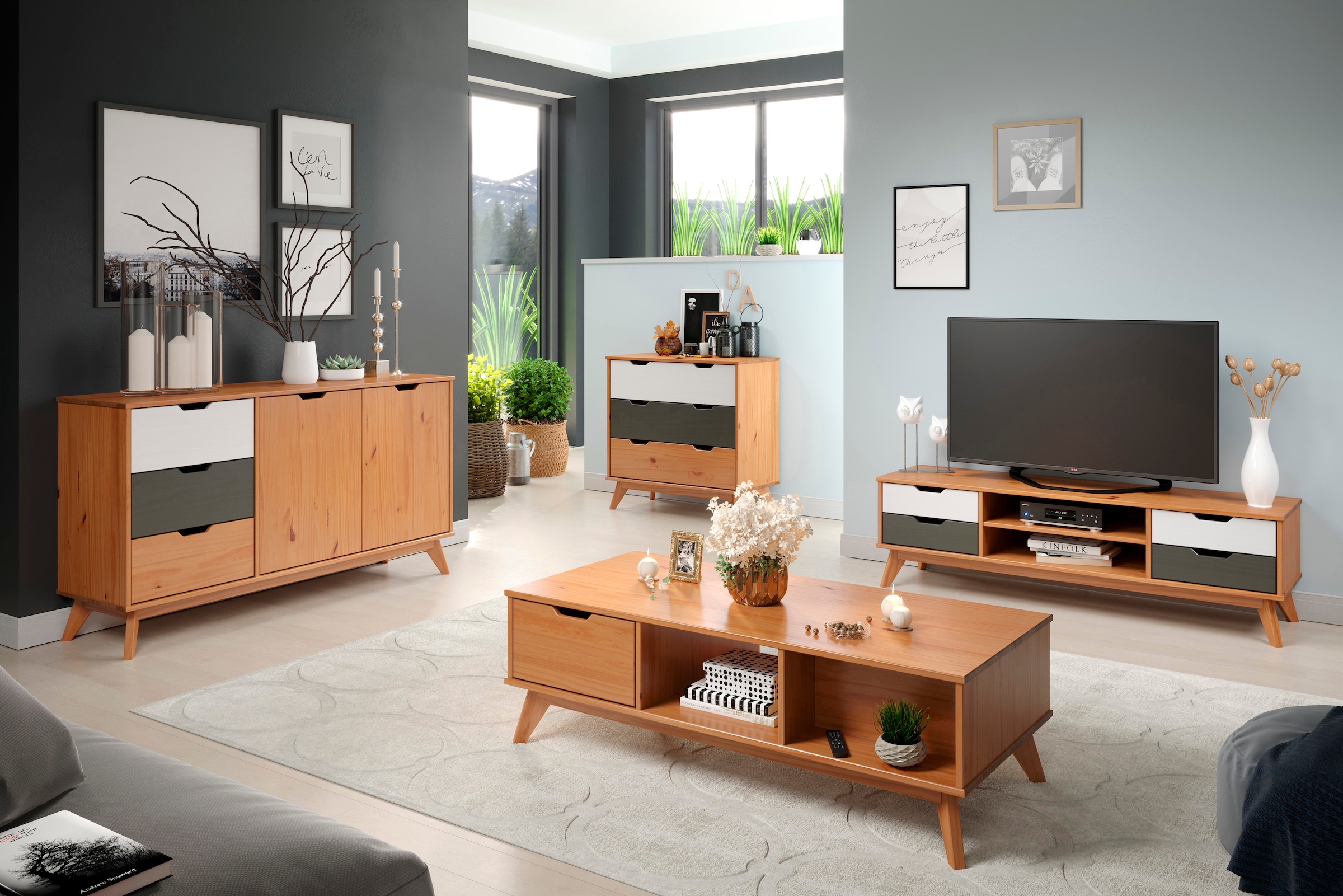 INTER-FURN Lowboard »Scandik«, Kommode aus massiver Kiefer