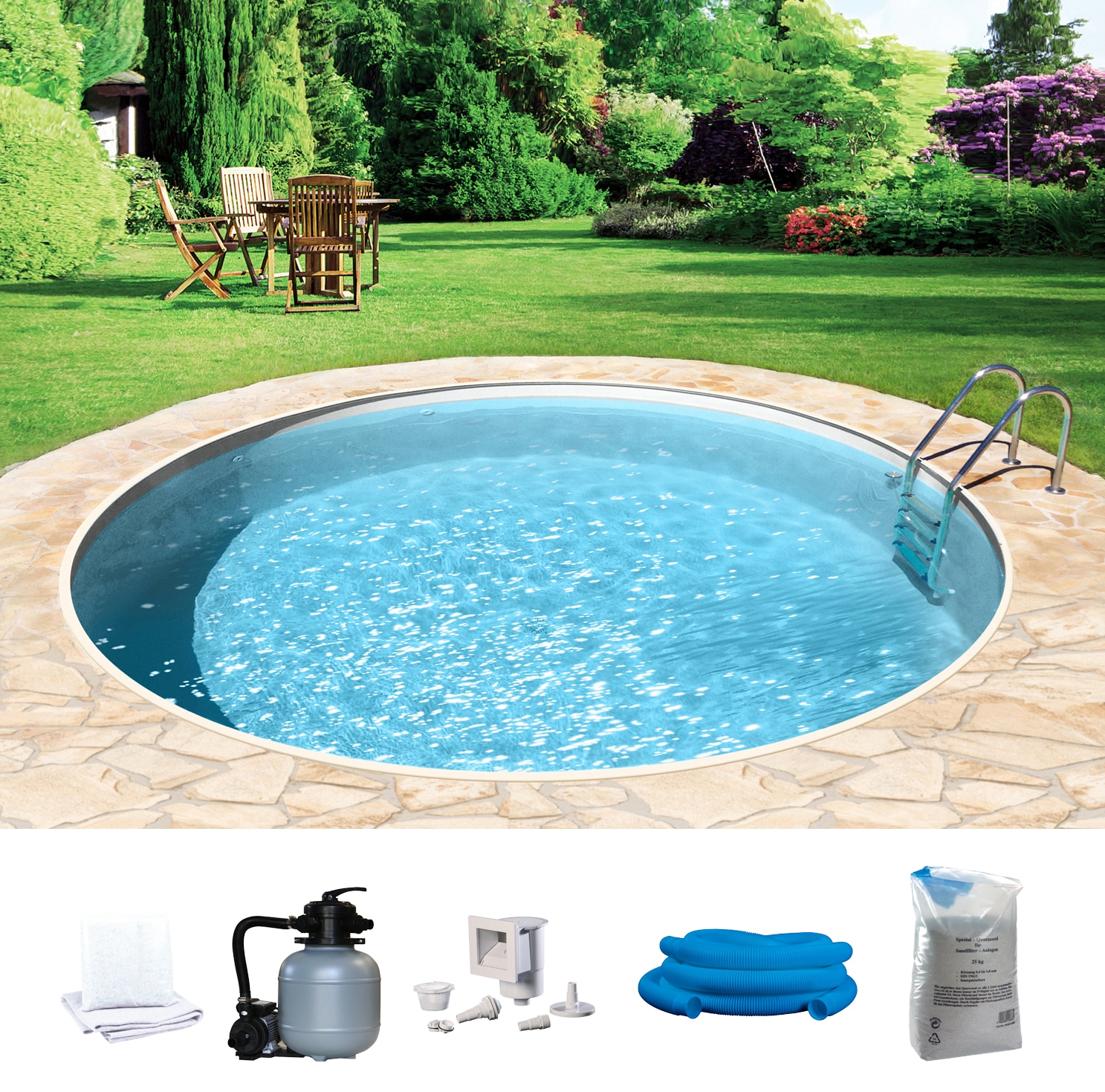 Rundpool »mit sandfarbener Folie für den Karibik Look«, (Set, 6 tlg.), Höhe 150 cm, in...