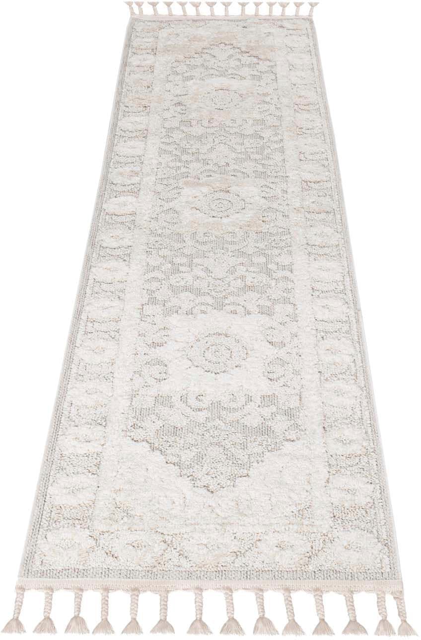 my home Hochflor-Teppich »Bjelle«, rechteckig, 20 mm Höhe, Läufer, Boho-Stil, Ornamente, Hoch Tief Struktur, mit Fransen