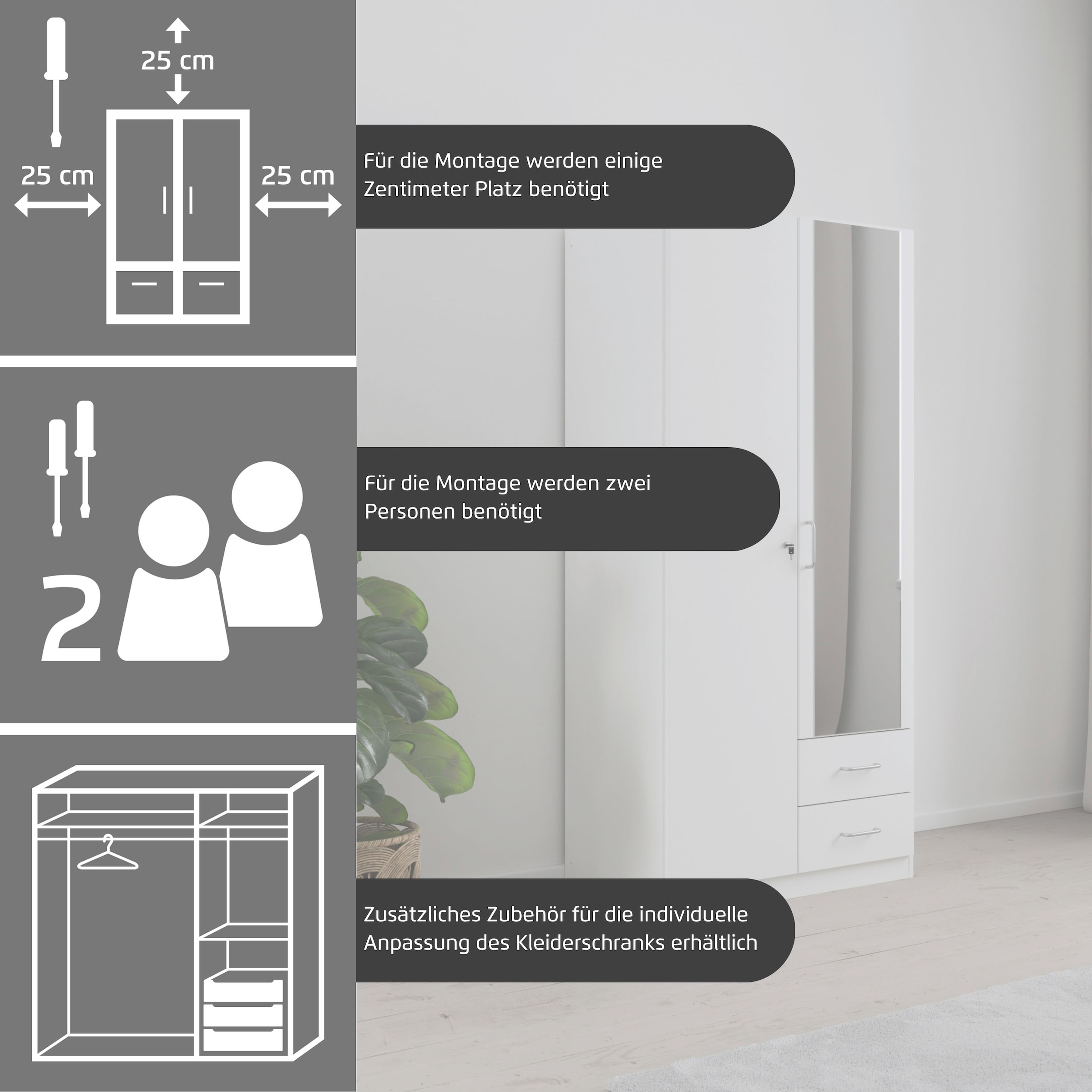 rauch Kleiderschrank »Schrank Garderobe Garderobenschrank Putzschrank Wäscheschrank BERGHEIM« Breiten 91/136/181 cm, Höhe 197 cm,  2 Außenschubladen, Tür/en abschließbar je 2 Schlüssel MADE IN GERMANY
