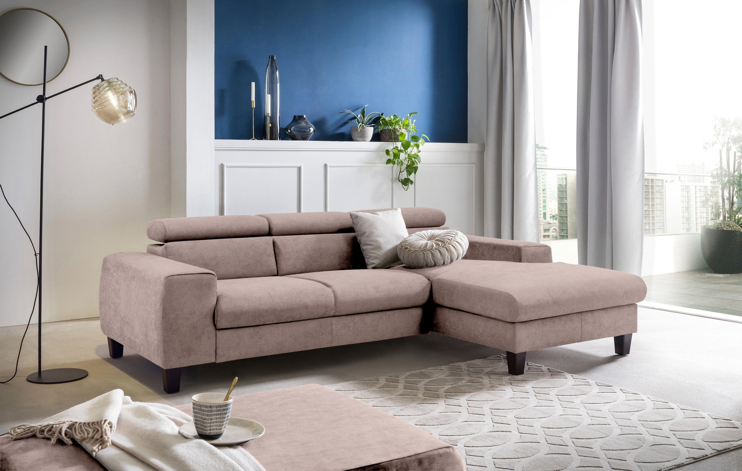 COTTA Polstergarnitur »Morven L-Form«, (Set), Set bestehend aus: Ecksofa mit Kopfteilverstellung & Hocker