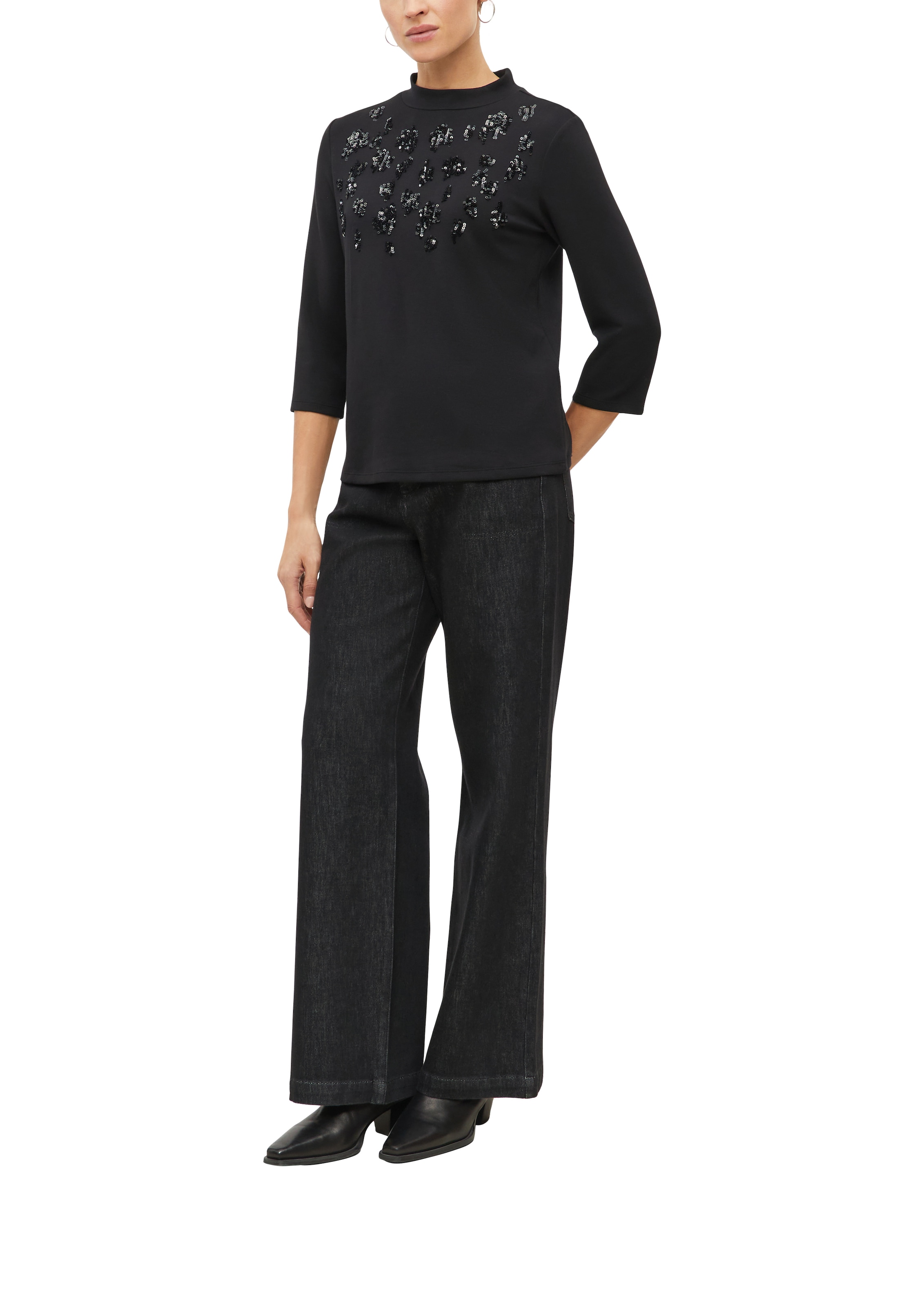 s.Oliver BLACK LABEL 3/4-Arm-Shirt mit Rundhals und Pailletten / Stretch
