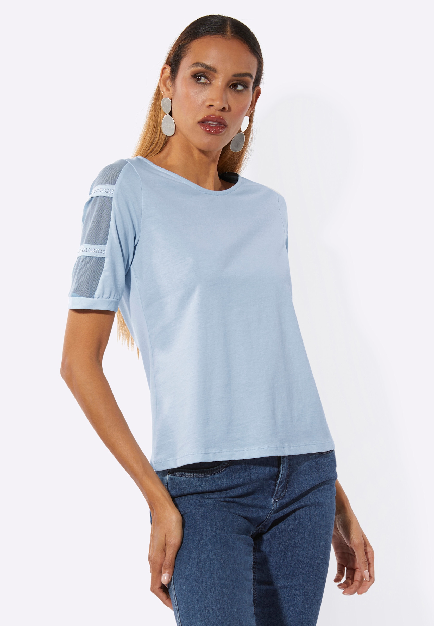 creation L T-Shirt »Kurzarm-Shirt Kurzarmshirt mit Mesh an den Ärmeln«