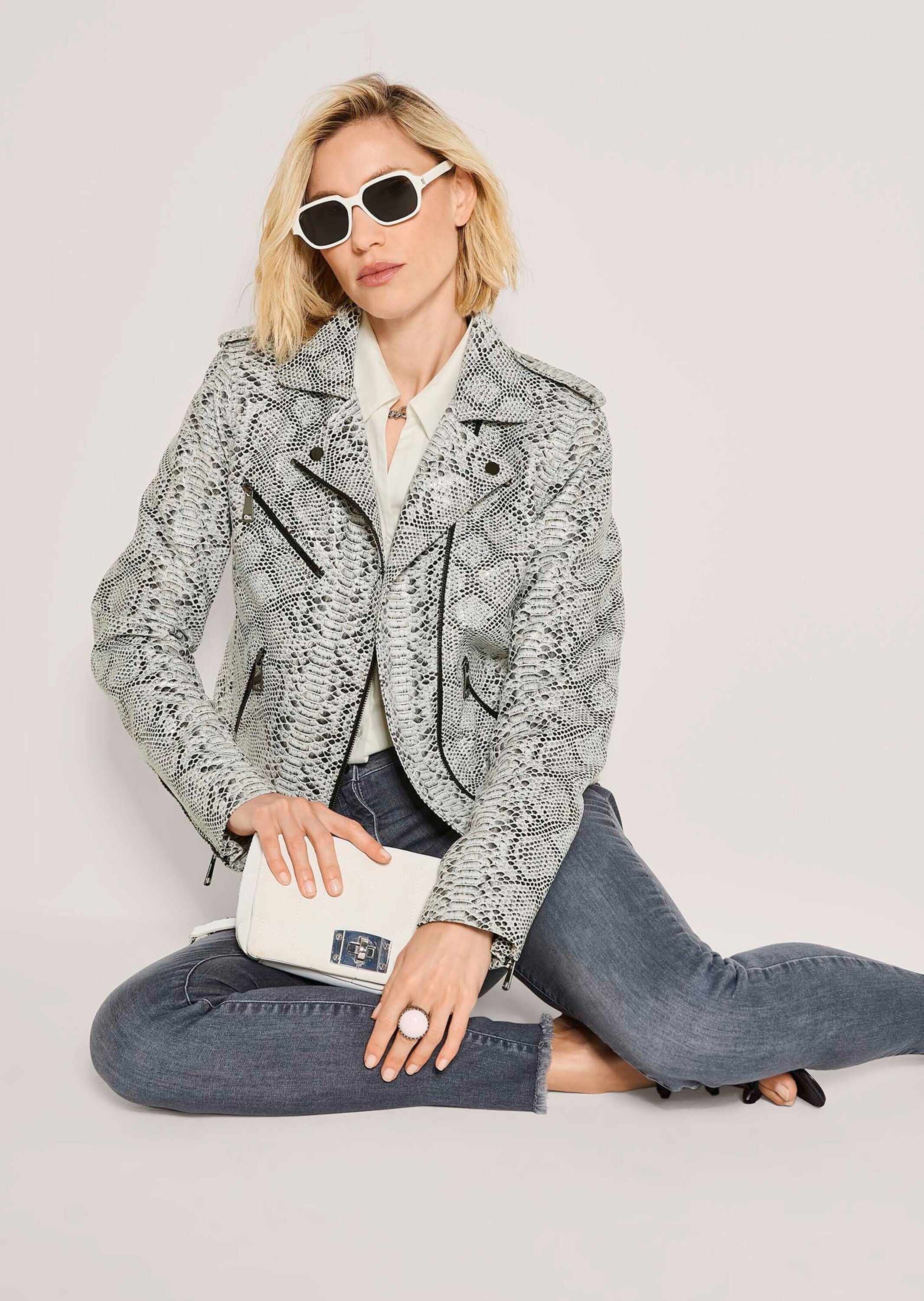 MADELEINE Jeansjacke »Lederjacke Kurzjacke mit Animal-Muster« Schlangenprint