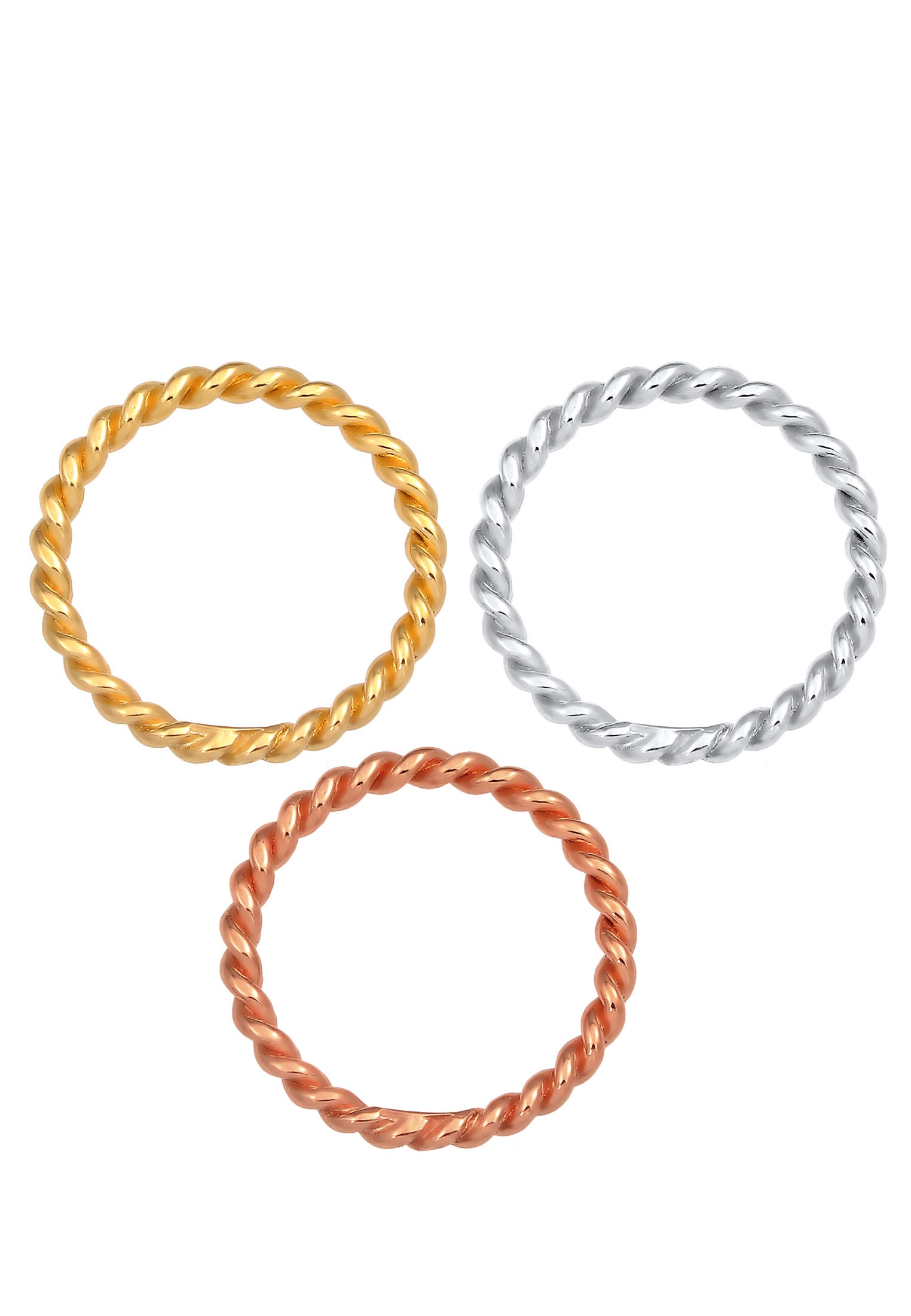 Elli Ring-Set »Ring Tricolor Set Gedreht 925er Silber vergoldet«
