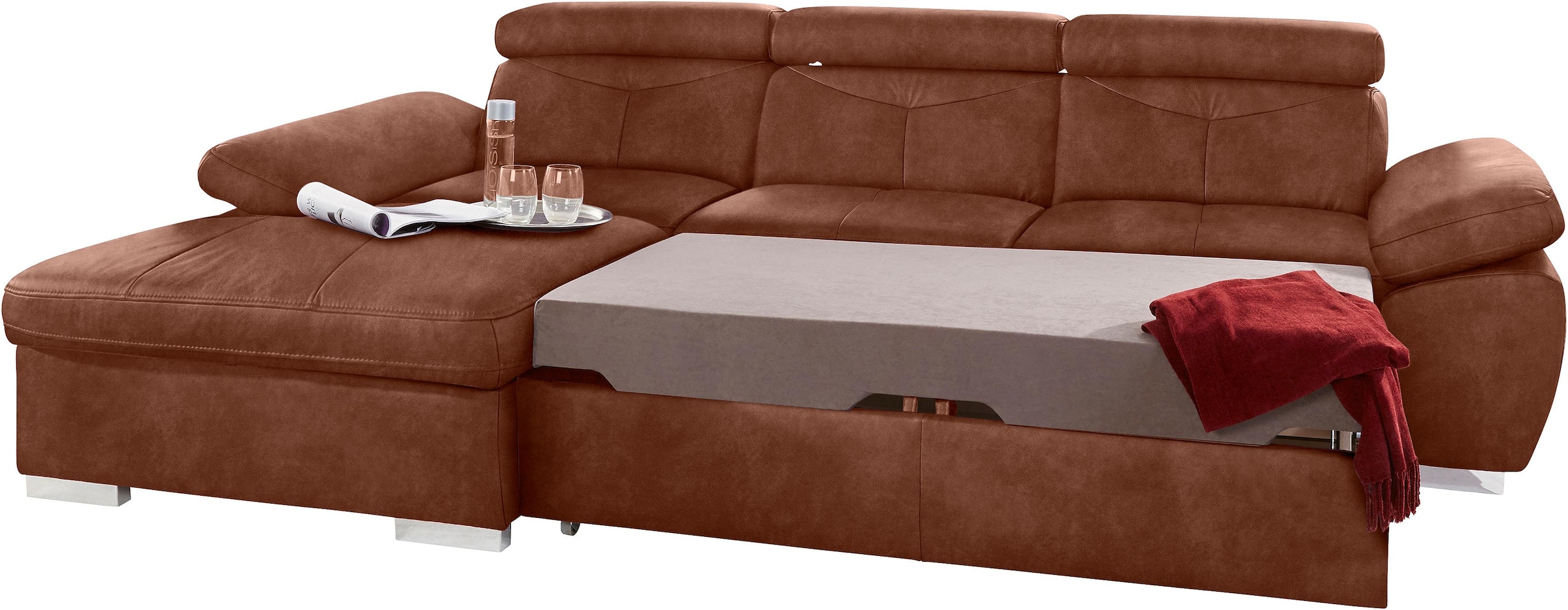 exxpo - sofa fashion Ecksofa »Spring, super bequem, mit Armteil- und Kopfteilfunktion«, L-Form, wahlweise mit Bettfunktion und Bettkasten