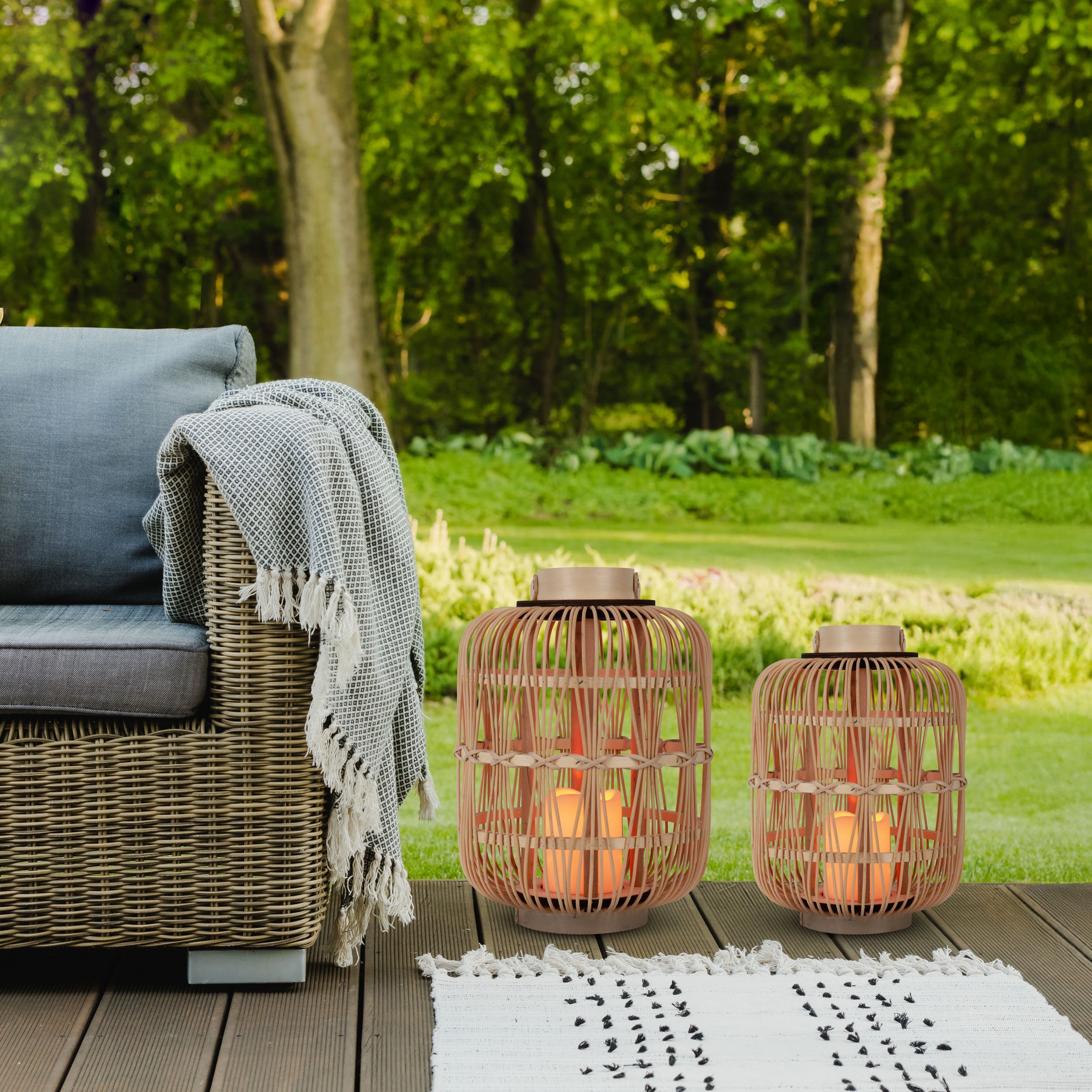 näve LED Dekolicht »Korbinian« 1 Stk. Warmweiß Rattankorb natur mit Griff inkl. 1x LED-Kerze warmweiß, Timer, IP20
