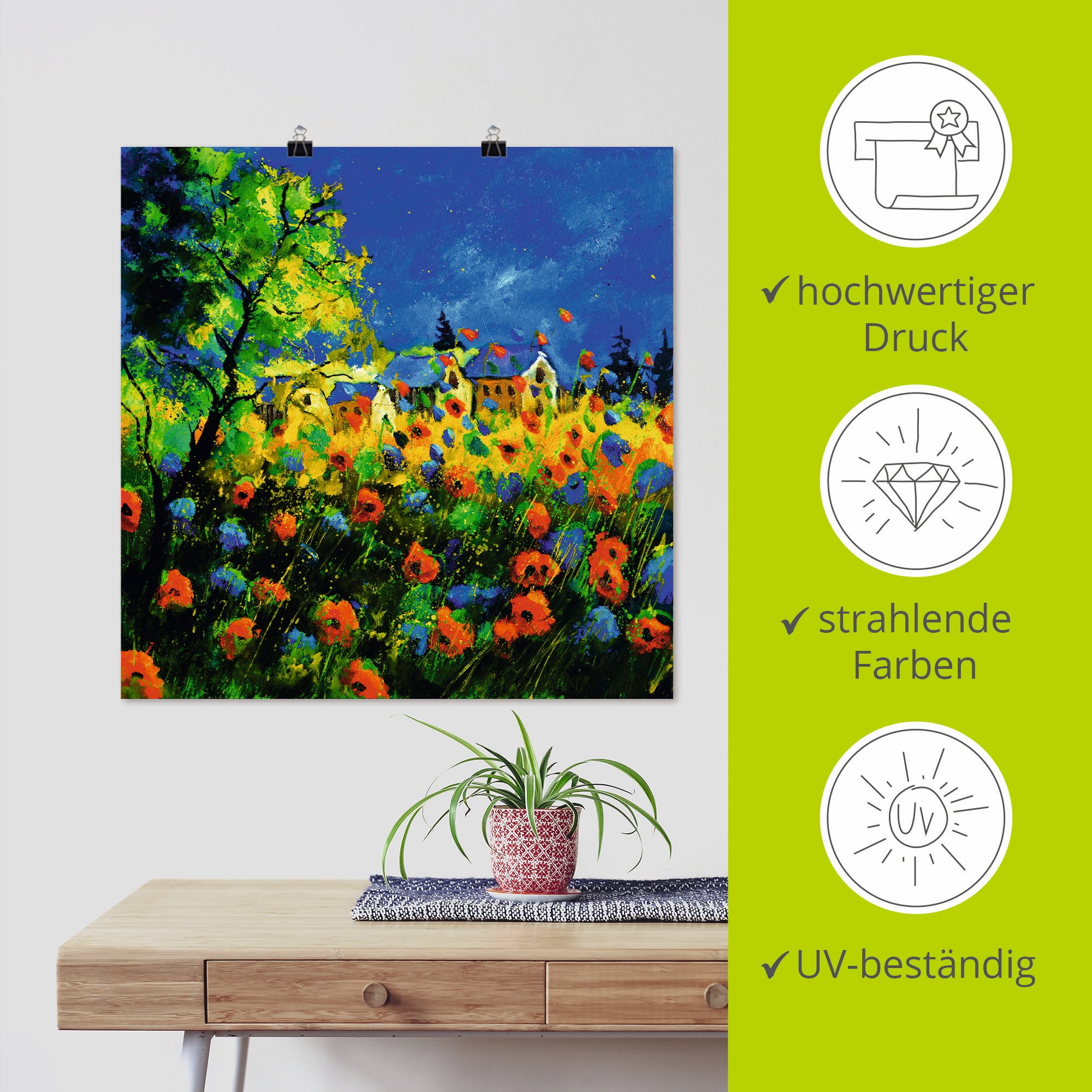Artland Poster »Blaue und rote Mohnblumen«, Blumen, (1 St.), als Alubild, Leinwandbild, Wandaufkleber oder Poster in versch. Größen