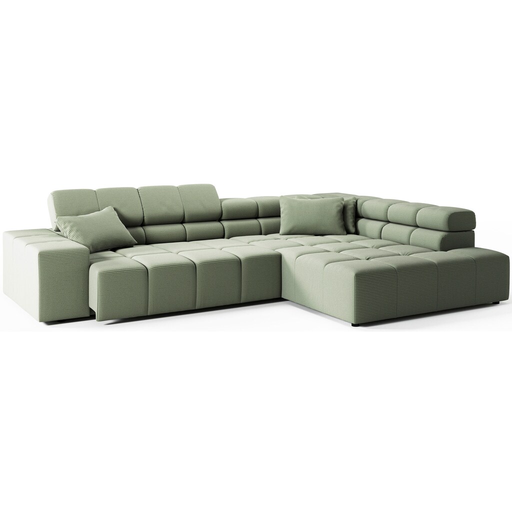 INOSIGN Ecksofa »Ancona incl. Kopfteilverstellung, Zierkissen Breite 319cm, L-Form«