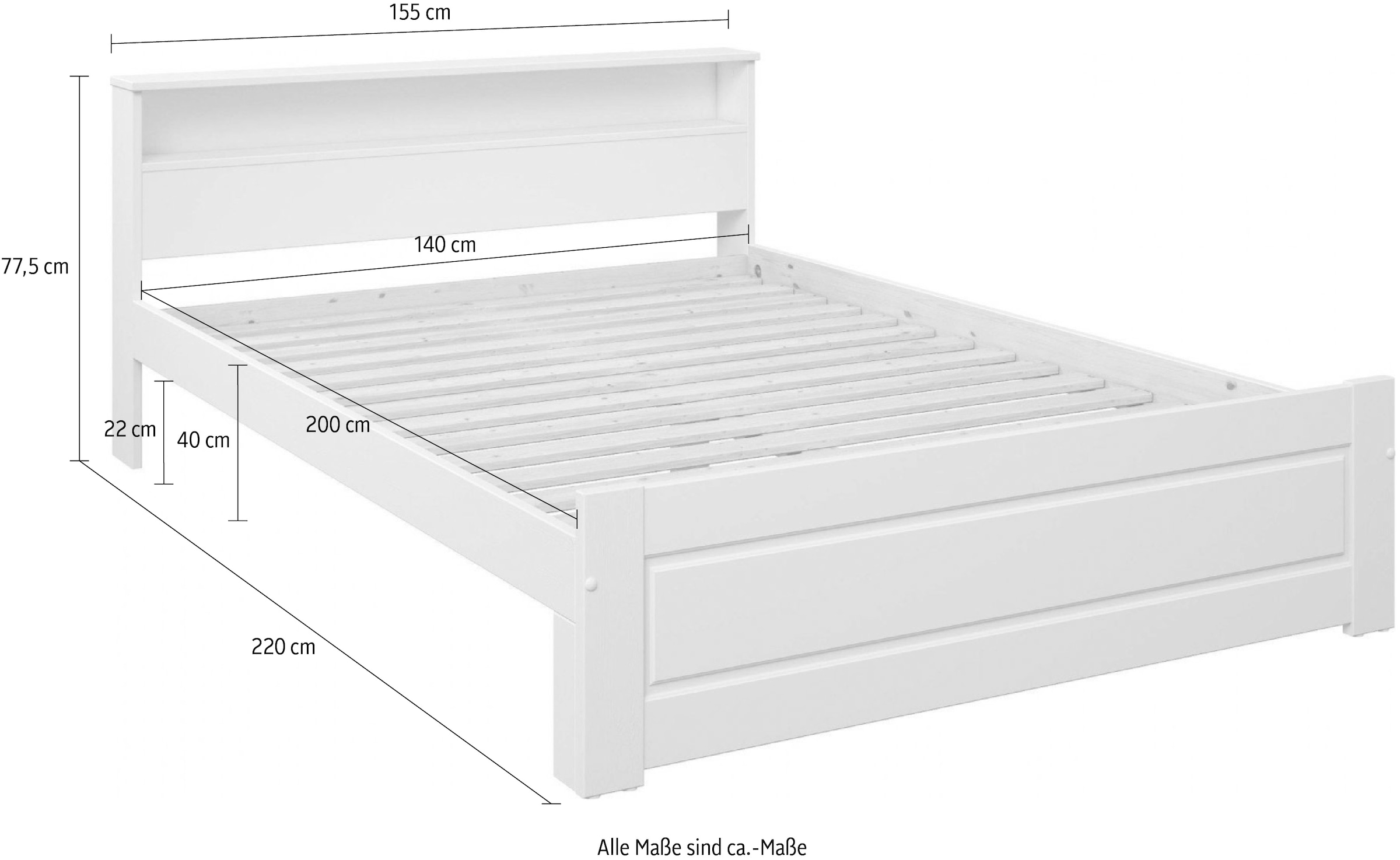 Home affaire Massivholzbett »FLAVION, TOPSELLER! Jugendbett, FSC® zertifizierte massive Kiefer«, (Schublade optional), Qualitätsprodukt, Regal im Kopfteil, Kassettenoptik, Stauraum