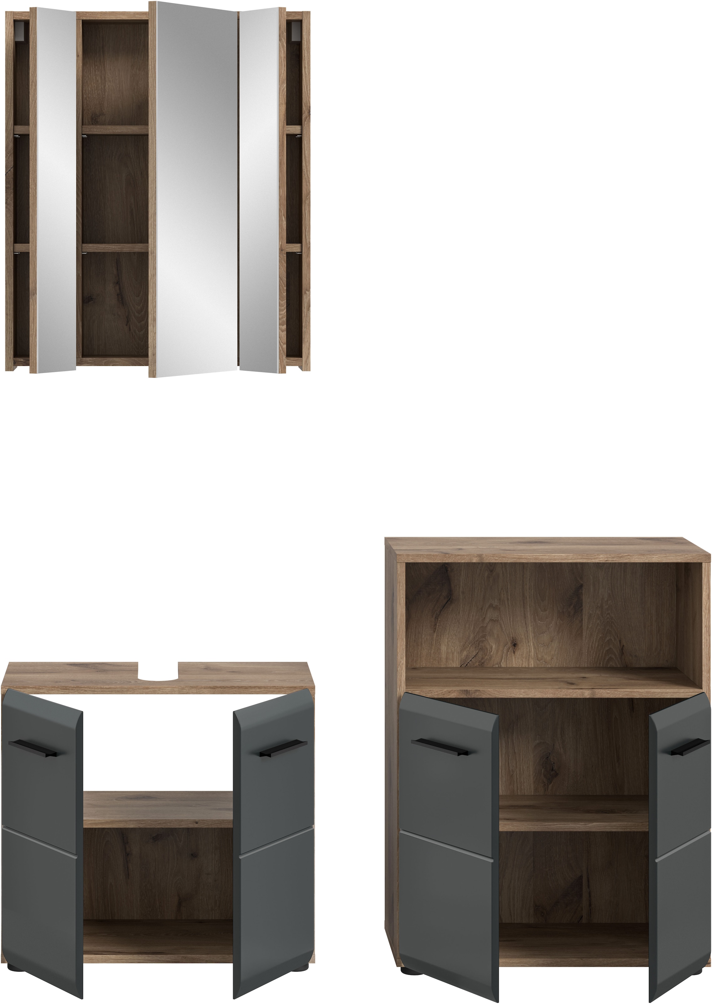 welltime Badmöbel-Set »FLORENZ,  3-teilige Badkombination, hochwertige MDF-Front« Set, best. aus: Waschbeckenunterschrank, Spiegelschrank, Midischrank breit, 3 Stk. tlg.
