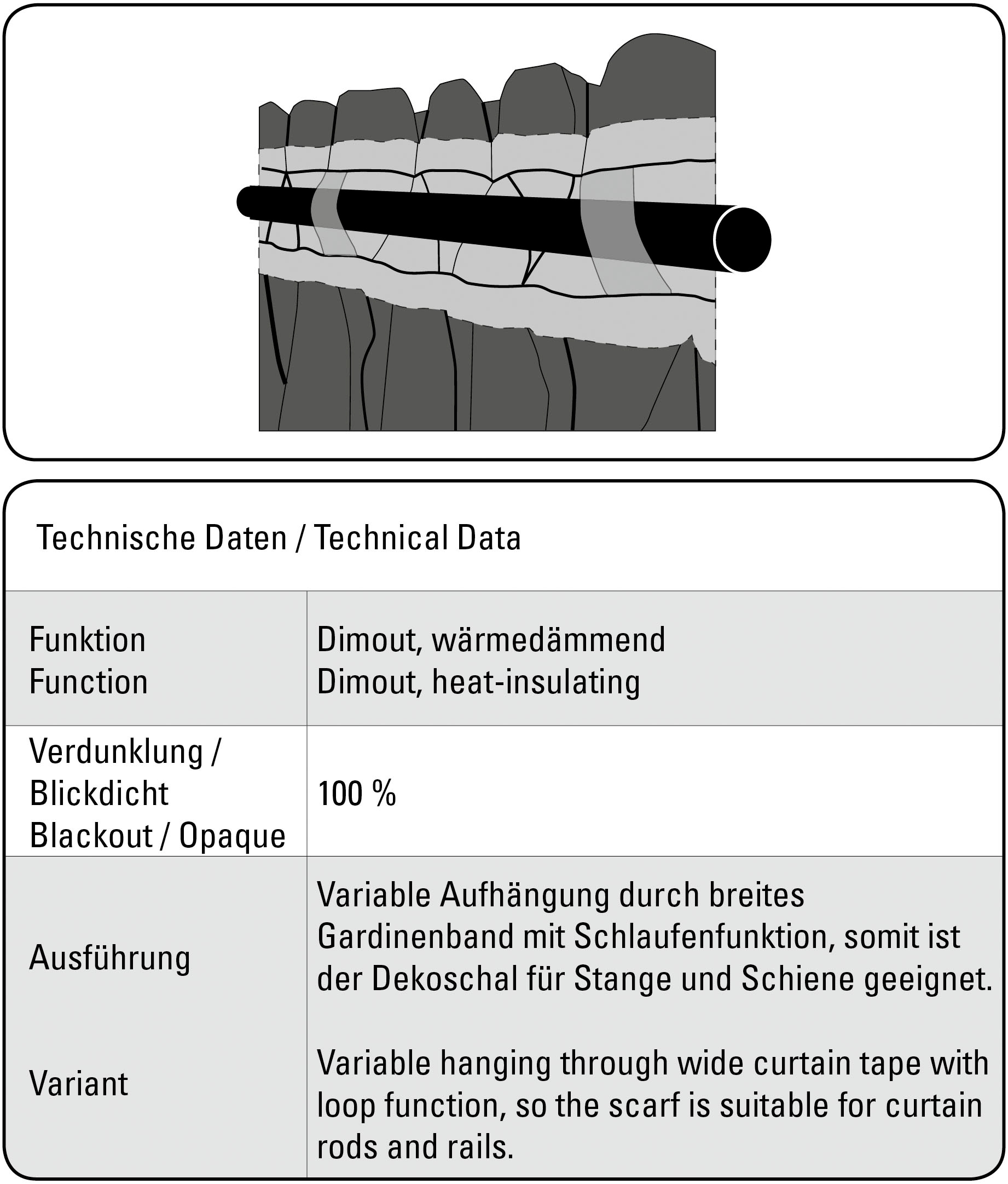 Sehlbach Gardine »Schal Blackout Struktur« Schlaufen 1 Stk. tlg. mit Gardinenband und verdeckten Schlaufen