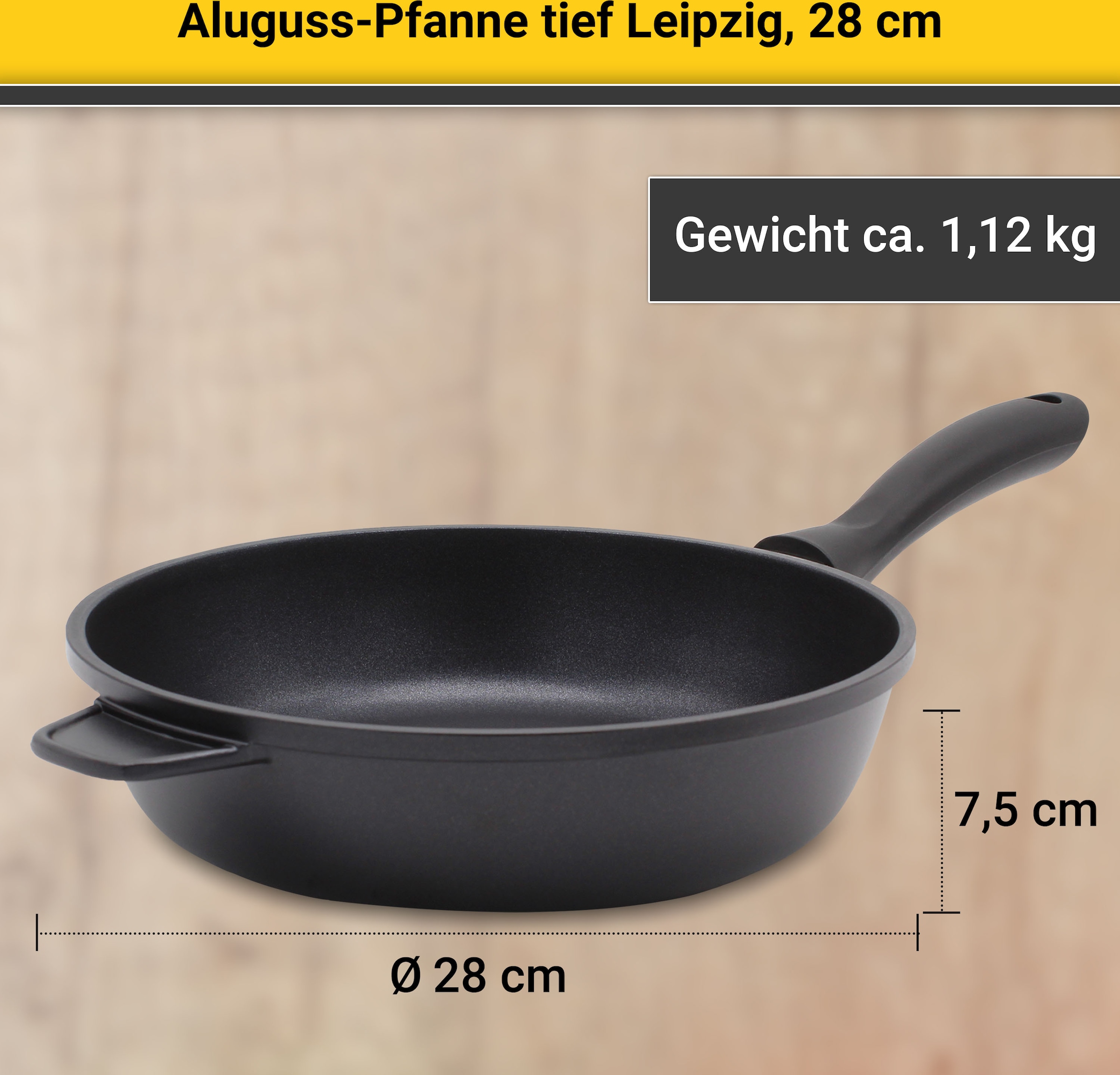 Krüger Bratpfanne »Aluguss Pfanne tief LEIPZIG«, Aluminiumguss, (1 tlg.), hochwertige Antihaft-Versiegelung, tiefe Ausführung