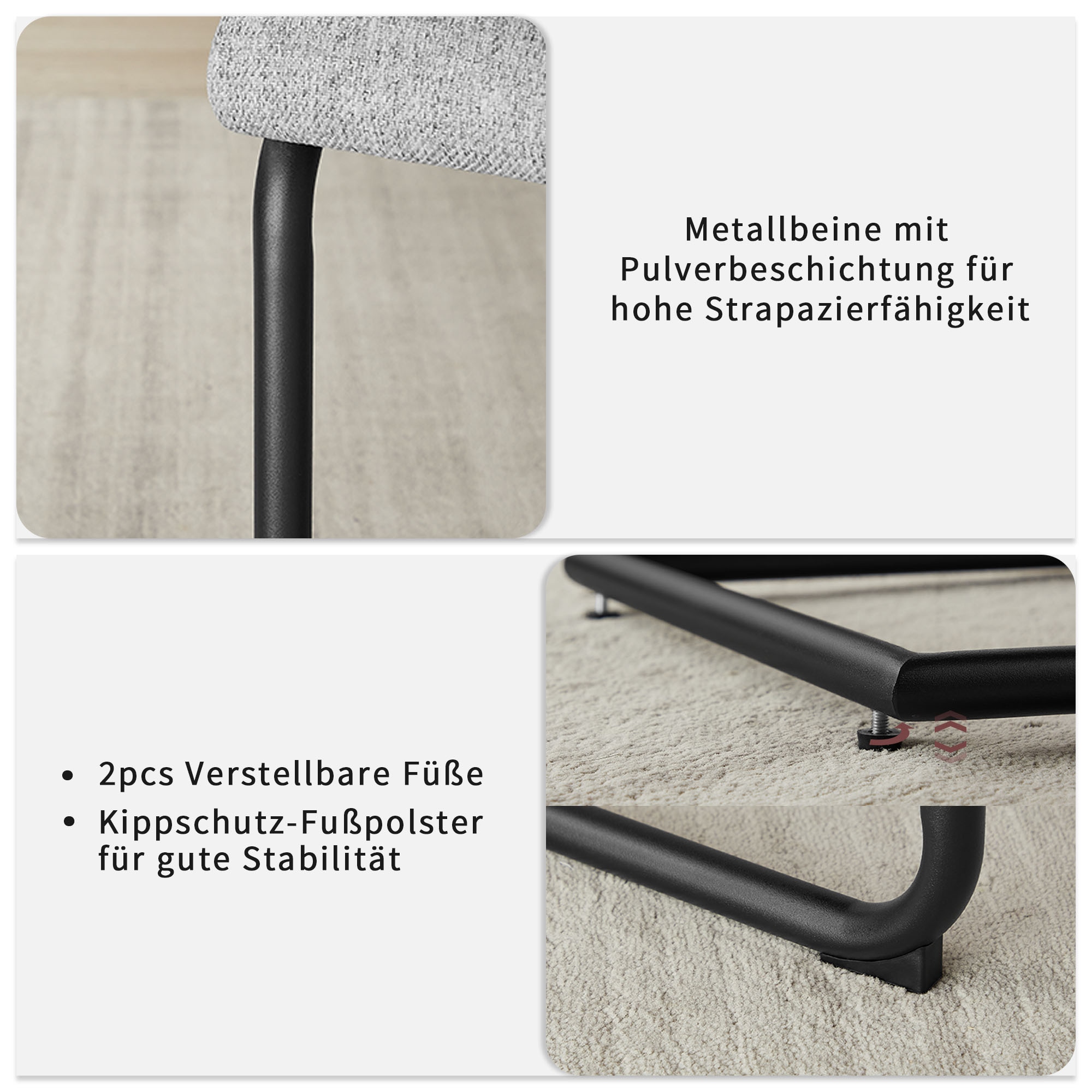 OTTO home Essgruppe »Stevian« Set, Ausziehbarer Esstisch + 4 Stühle, 5 Stk. tlg. Holz, Strukturstoffbezug, Freischwingerstühle, gesteppten Bänken