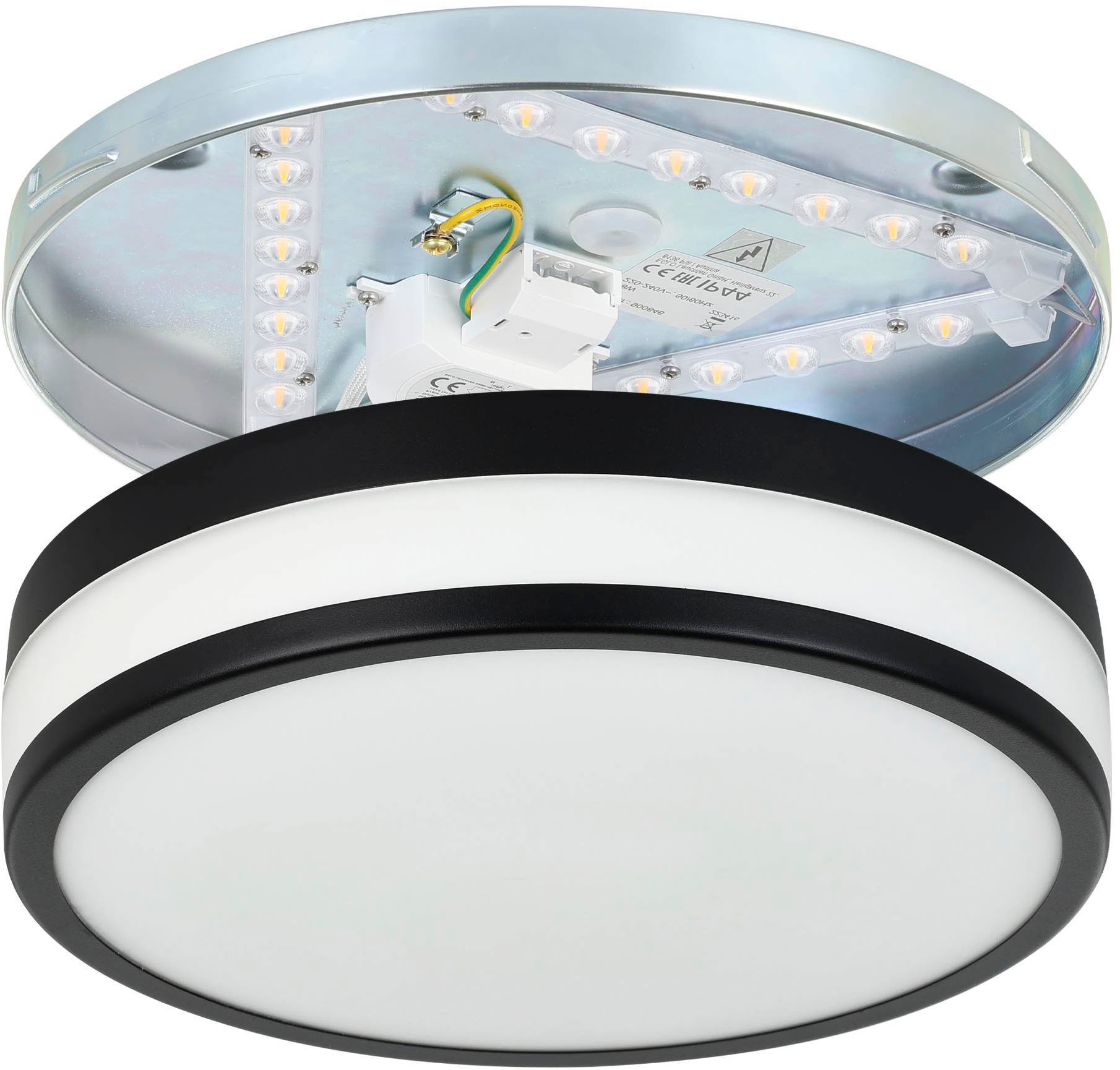 EGLO Deckenleuchte »LED Palermo Deckenlampe, Wohnzimmerlampe, Metall und Glas, IP44, Lampe« LED-Modul 1 Stk. Warmweiß Wand-/Deckenleuchte - H7,5 x Ø30 cm - schwarz - 3X5,7W inkl.