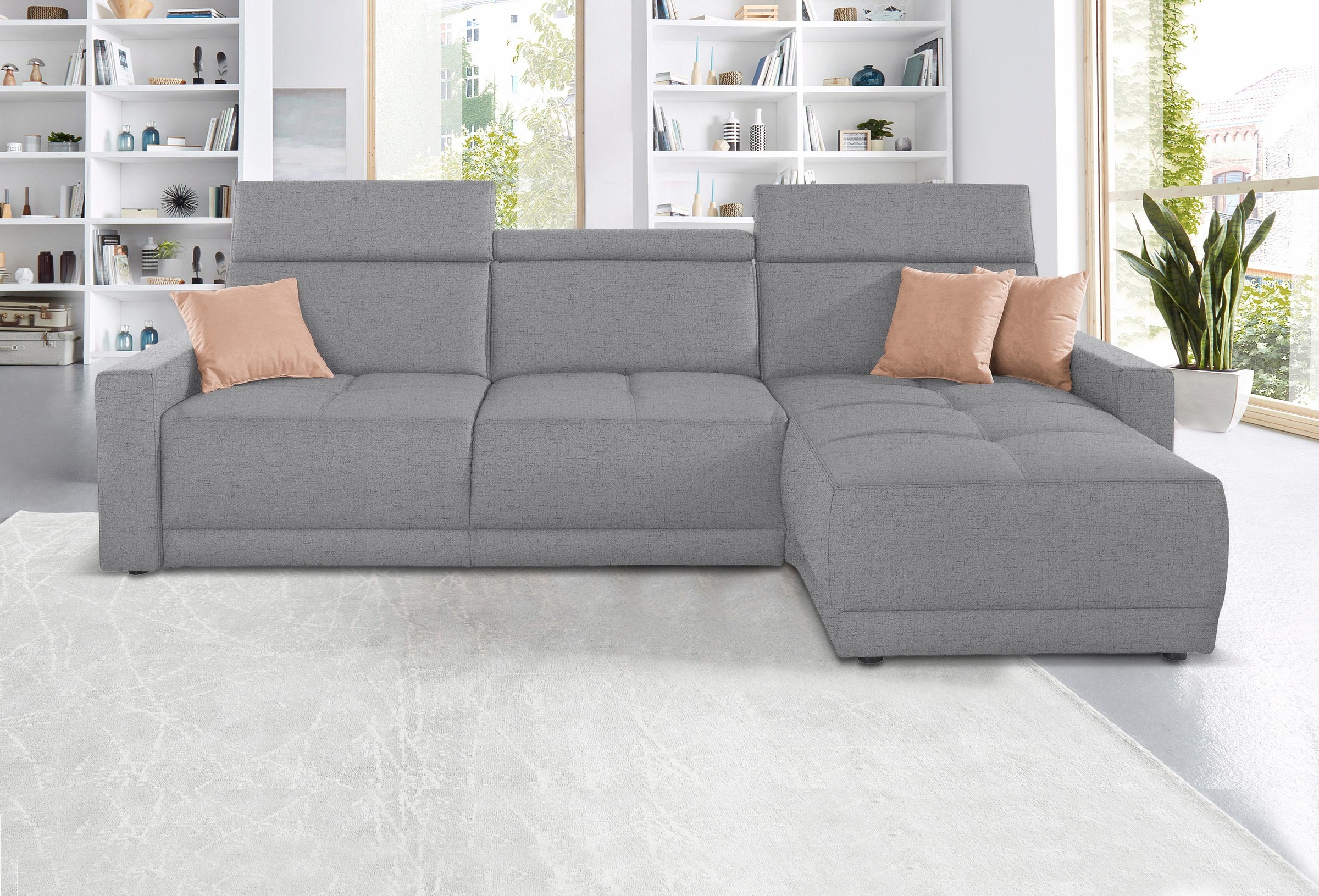 DOMO collection Ecksofa »Ava mit moderner Sitzheftung & toller Doppelnaht, komfortabel, L-Form«, mit Recamiere, inkl. Federkern, wahlweise mit Kopfteilverstellungen
