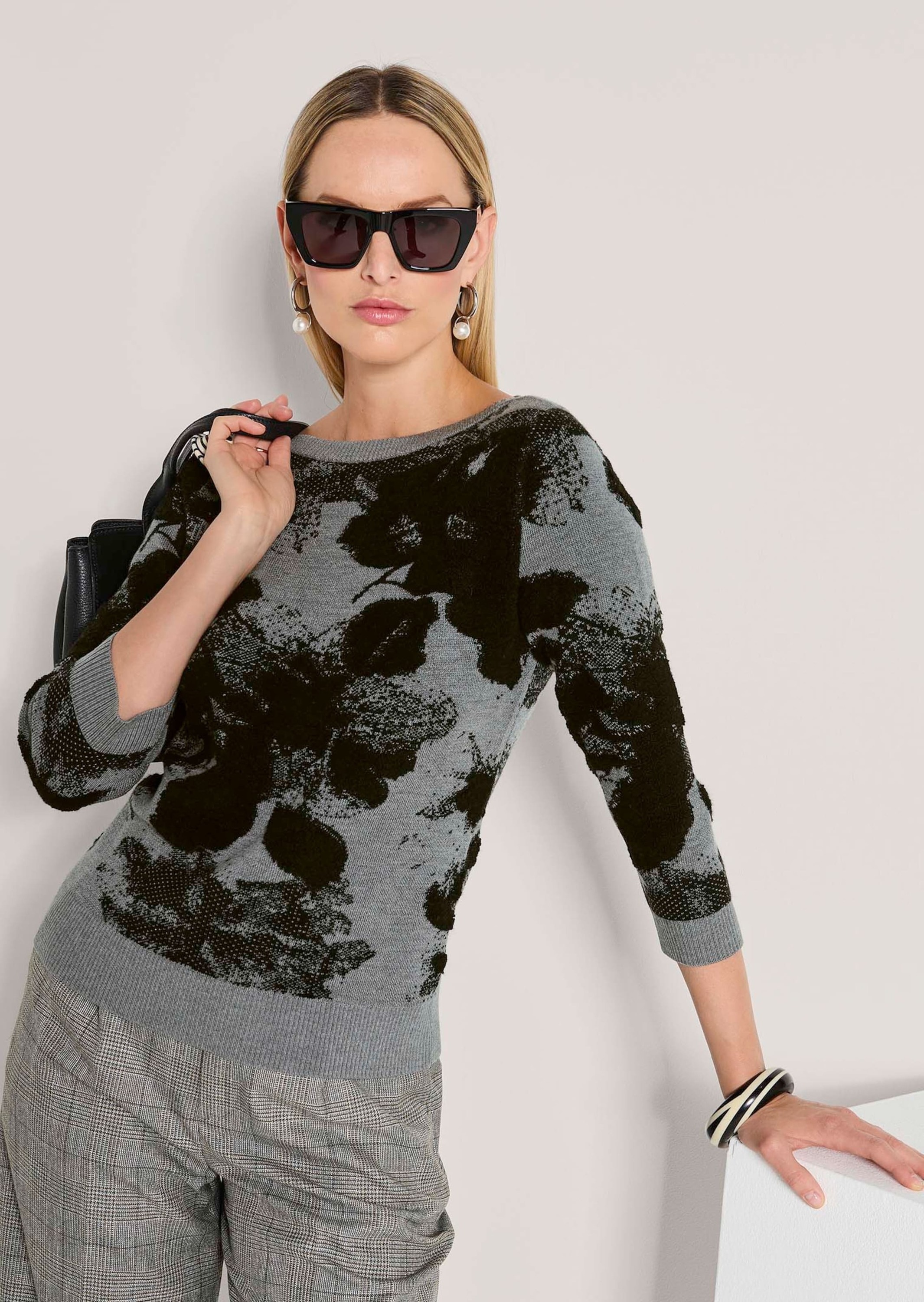 MADELEINE Longpullover »Jacquardpullover Strickpullover mit U-Boot-Ausschnitt« Modischer Jacquardpullover aus soften Garnen