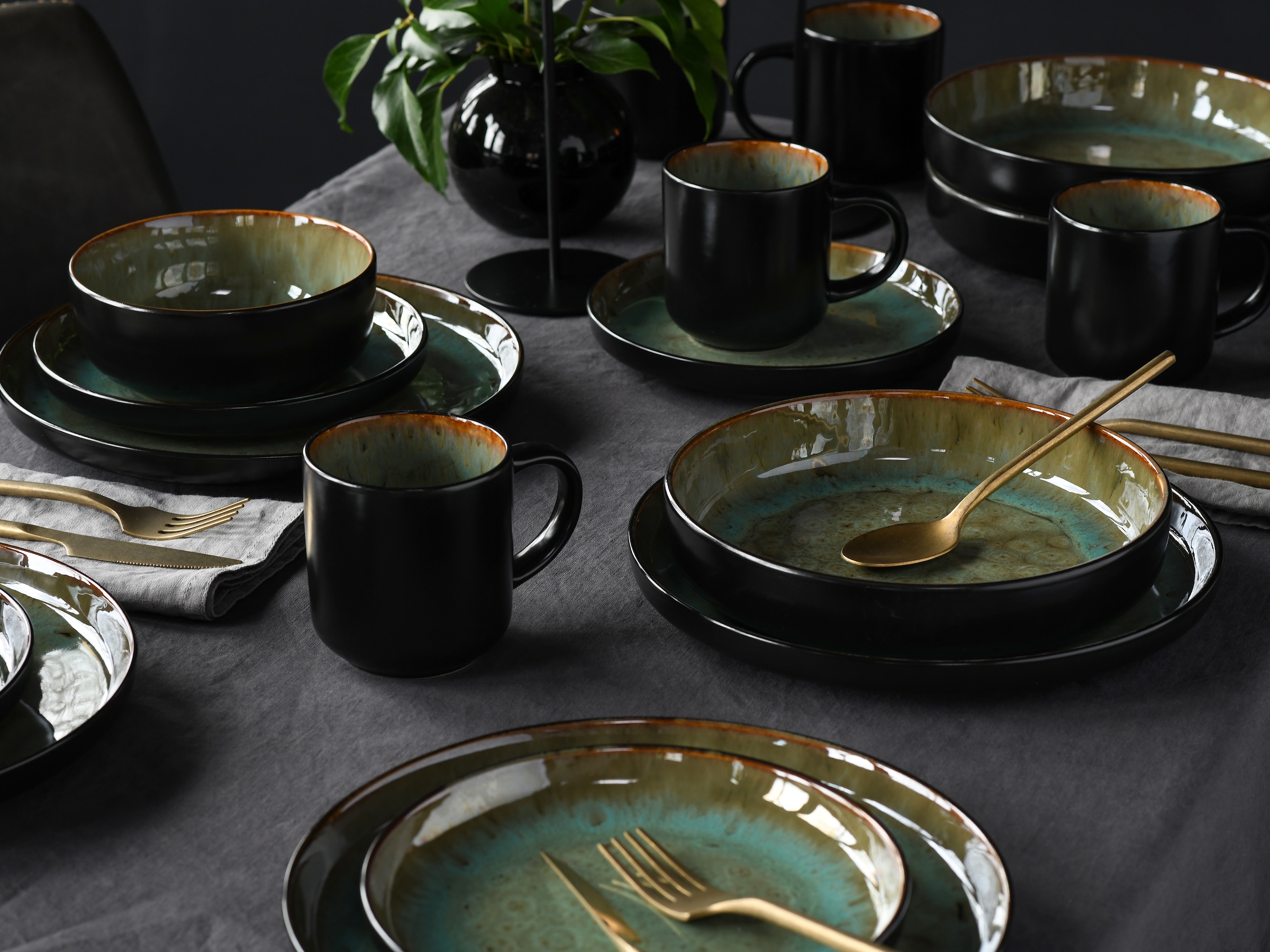 CreaTable Kombiservice »Nordic Fjord«, (Set, 30 tlg.), je 6 Speiseteller, Suppenteller, Dessertteller, Schalen, Kaffeebecher