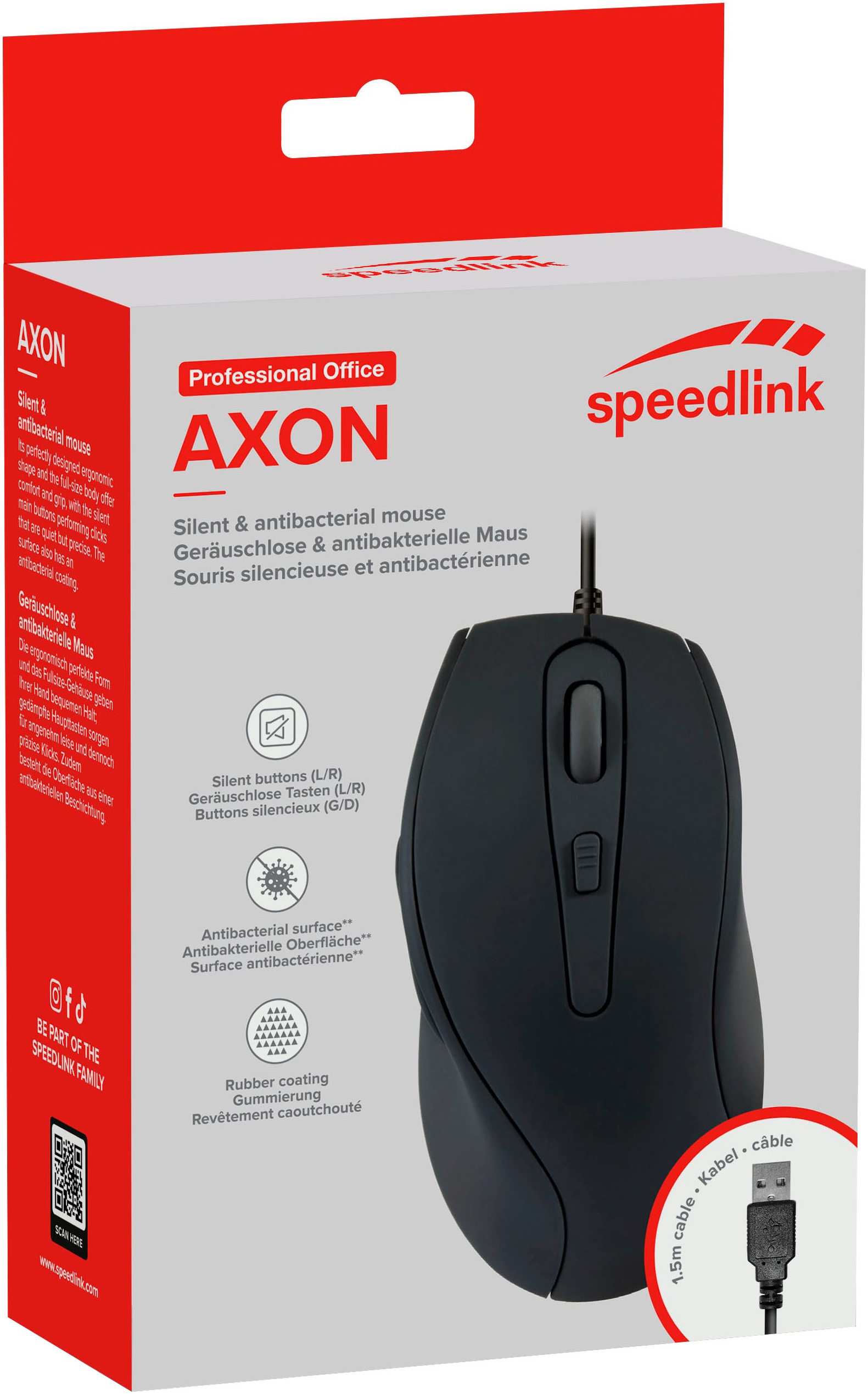 Speedlink Maus »AXON leise & antibakterielle Maus«, kabelgebunden, dpi-Schalter bis 2400 dpi, schwarz