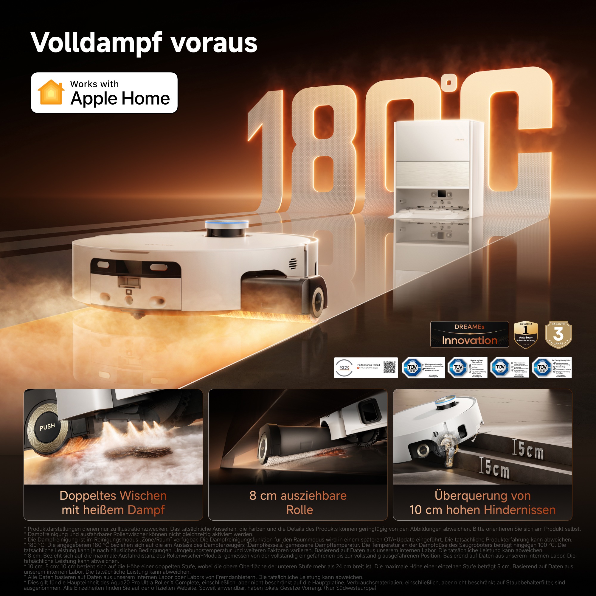 Dreame Nass-Trocken-Saugroboter »Aqua20 Pro Ultra Roller X Complete White« Vollautomatische Absaugstation, App-Steuerung