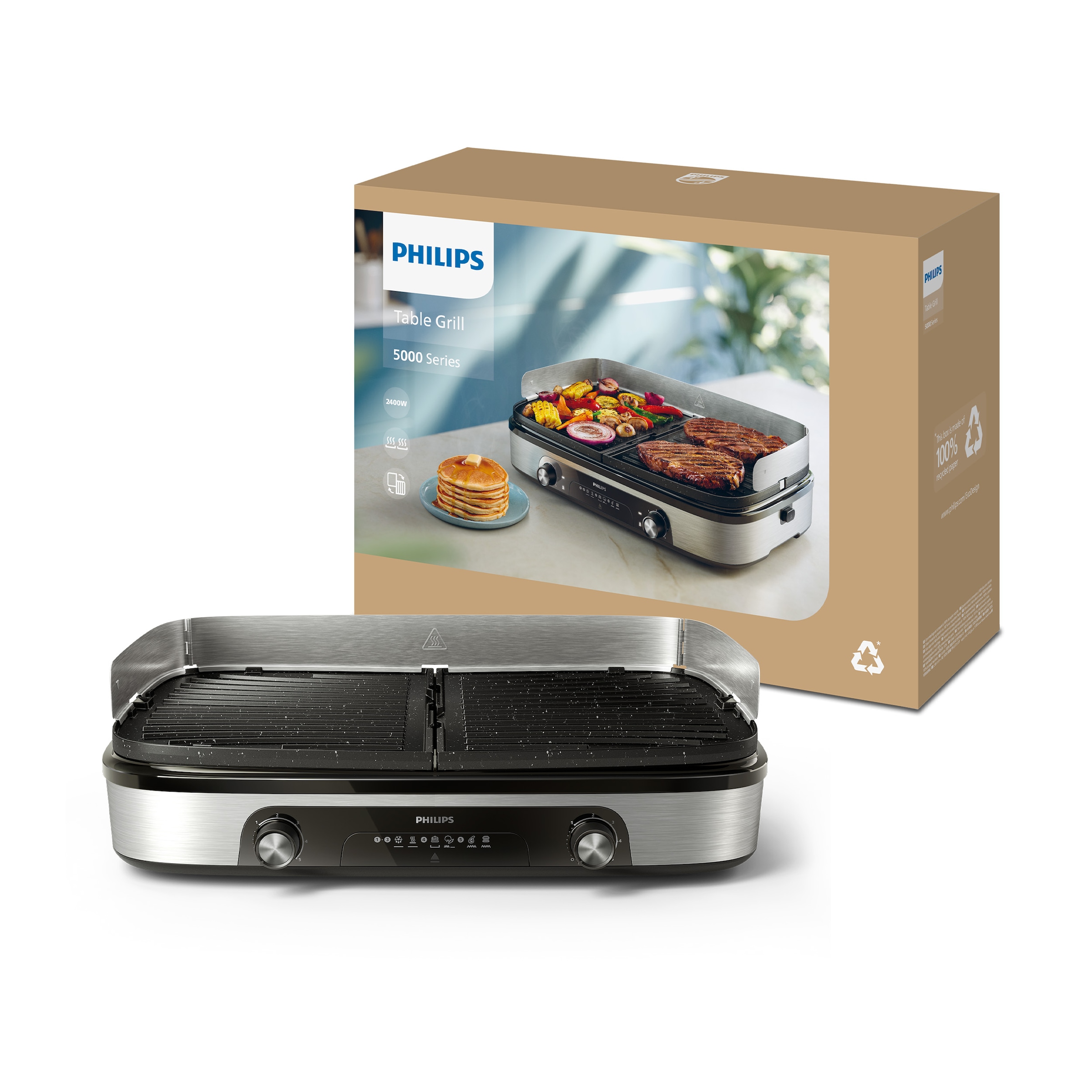 Philips Tischgrill »HD6222/90 5000 Series, 2 Heizzonen, wendbare Platten«, 2400 W, mit einstellbarer Temperatur u. Grillfläche von 1400 cm²