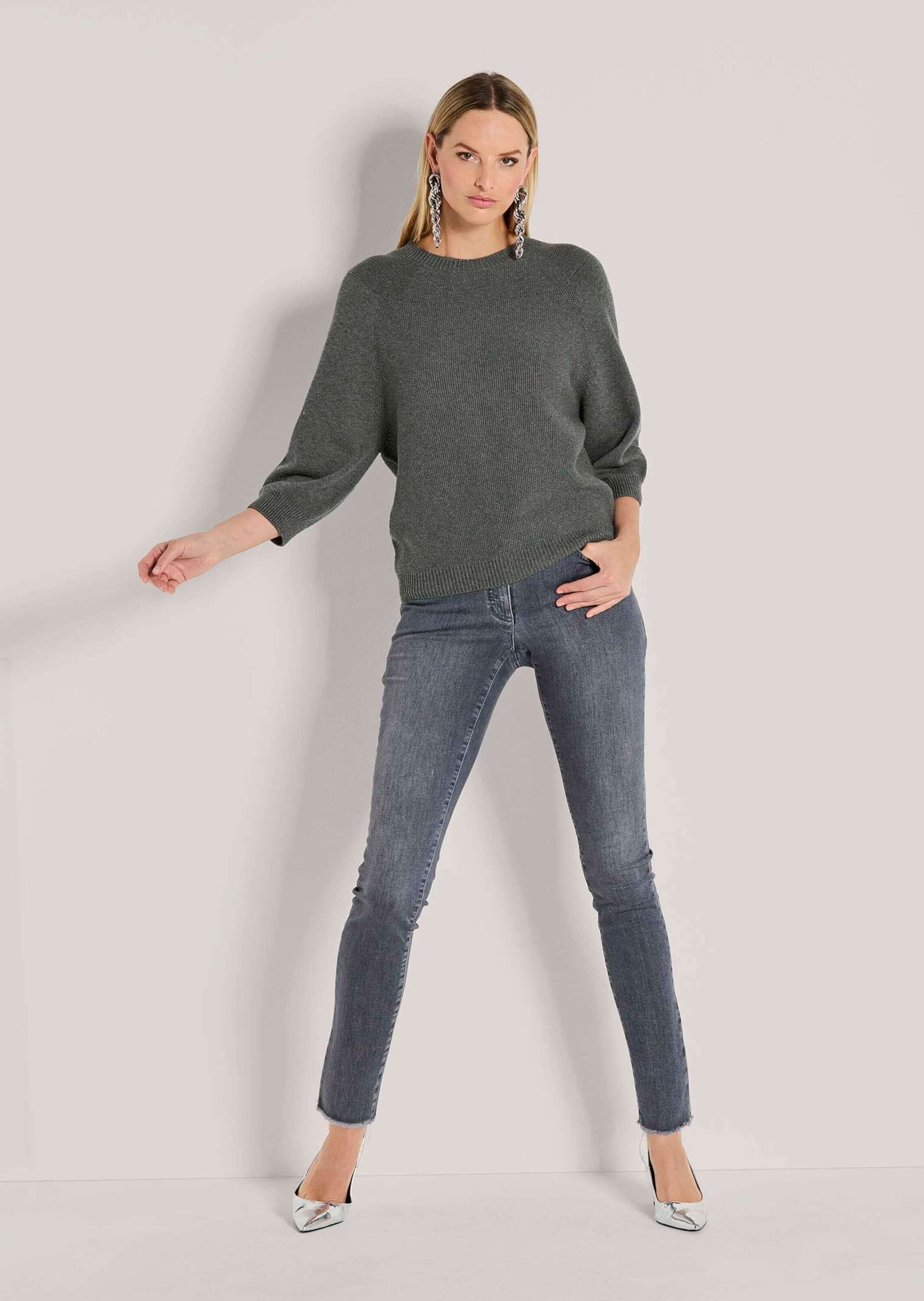 MADELEINE Longpullover »Strickpullover Zeitloser Baumwollpullover mit Perlfang-Muster« weite Ärmel