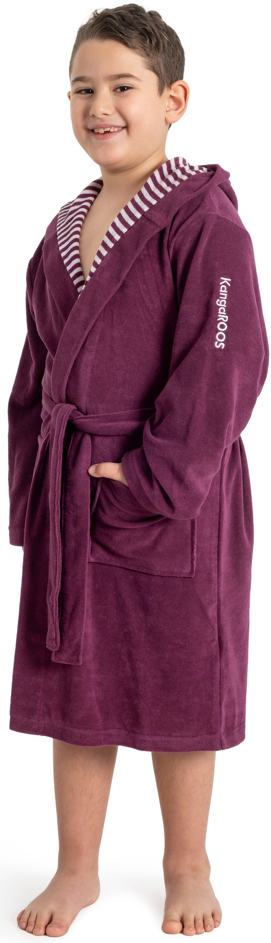 KangaROOS Kinderbademantel »Dalia, Ideal für Zuhause, Schwimmbad oder im Urlaub« 1 Stk. Uni-Farben mit Streifen