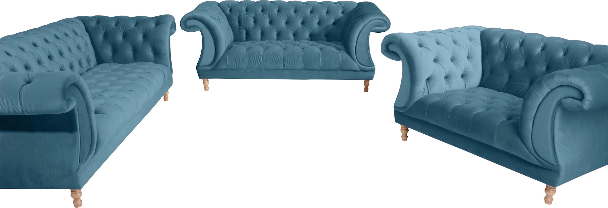 Max Winzer® Chesterfield-Sofa »Isabelle«, mit Knopfheftung & gedrechselten Füßen in Buche natur, Breite 200 cm