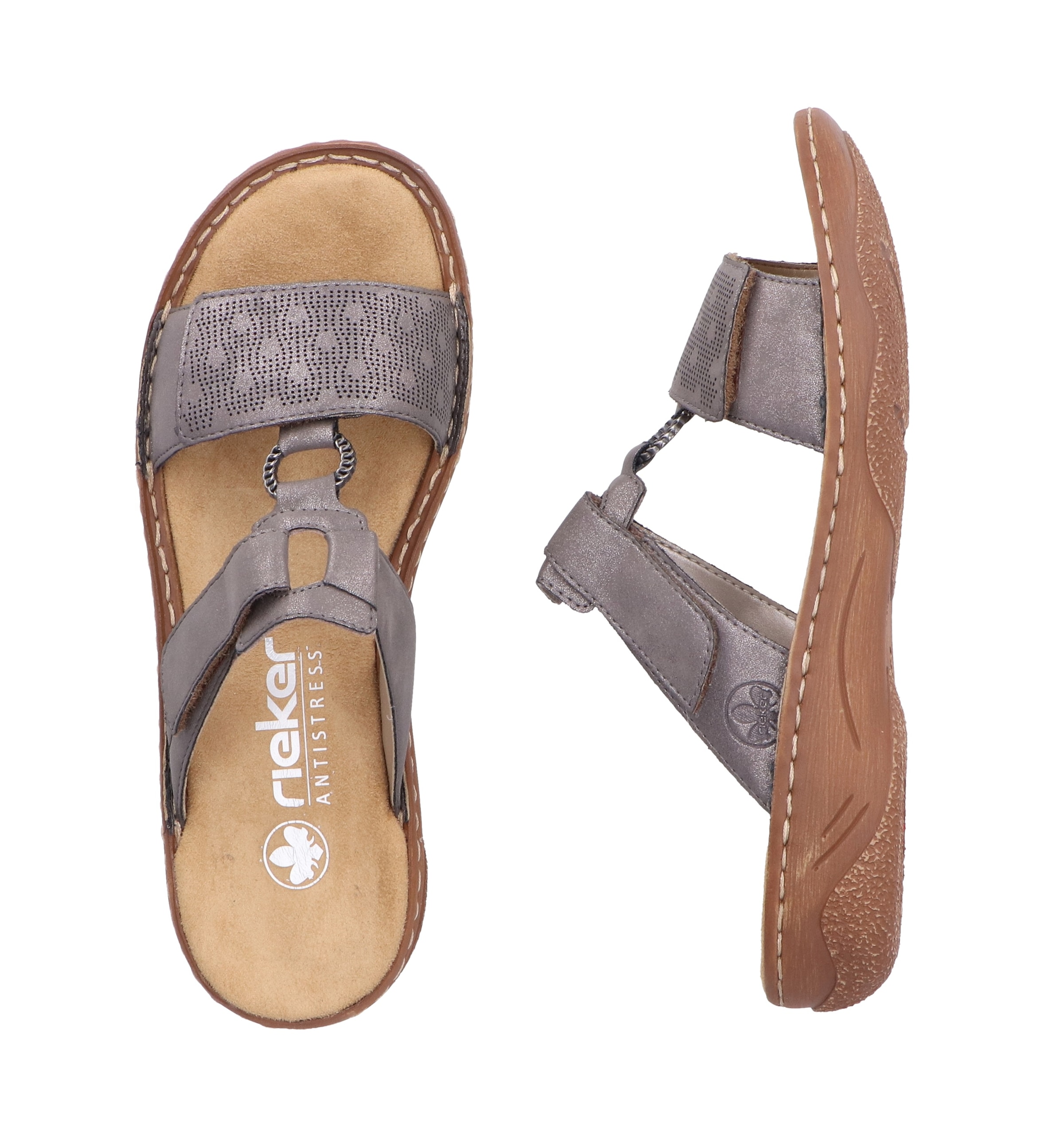 Rieker Pantolette, Sommerschuh, Schlappen, Urlaubschuh, Klettschuh mit Perforation
