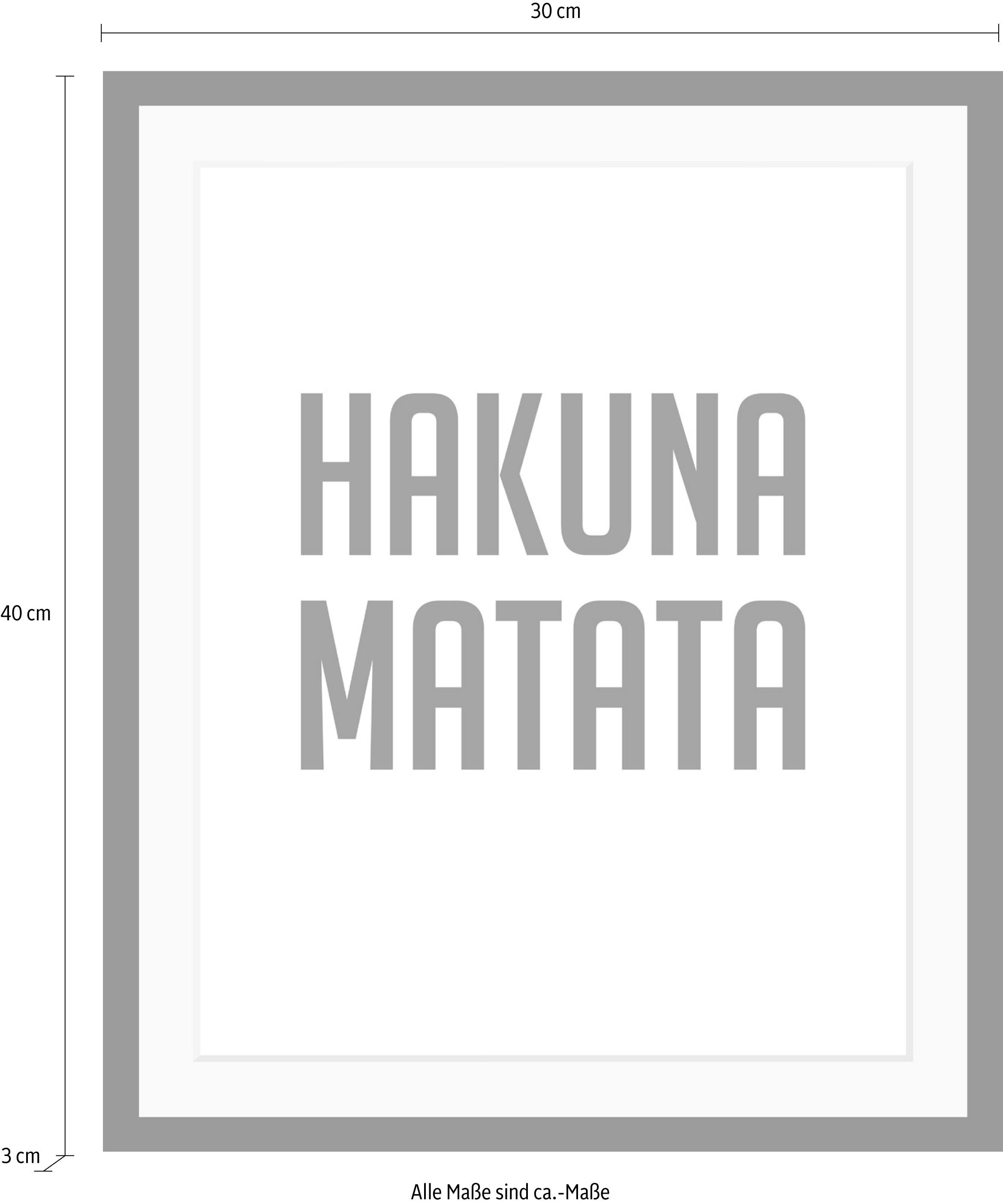 queence Bild »Hakuna Matata«, Schwarz-Weiß-Schriftzug-Motivationsbilder-Humor, HD Premium Poster-Druck inkl. Holzrahmen