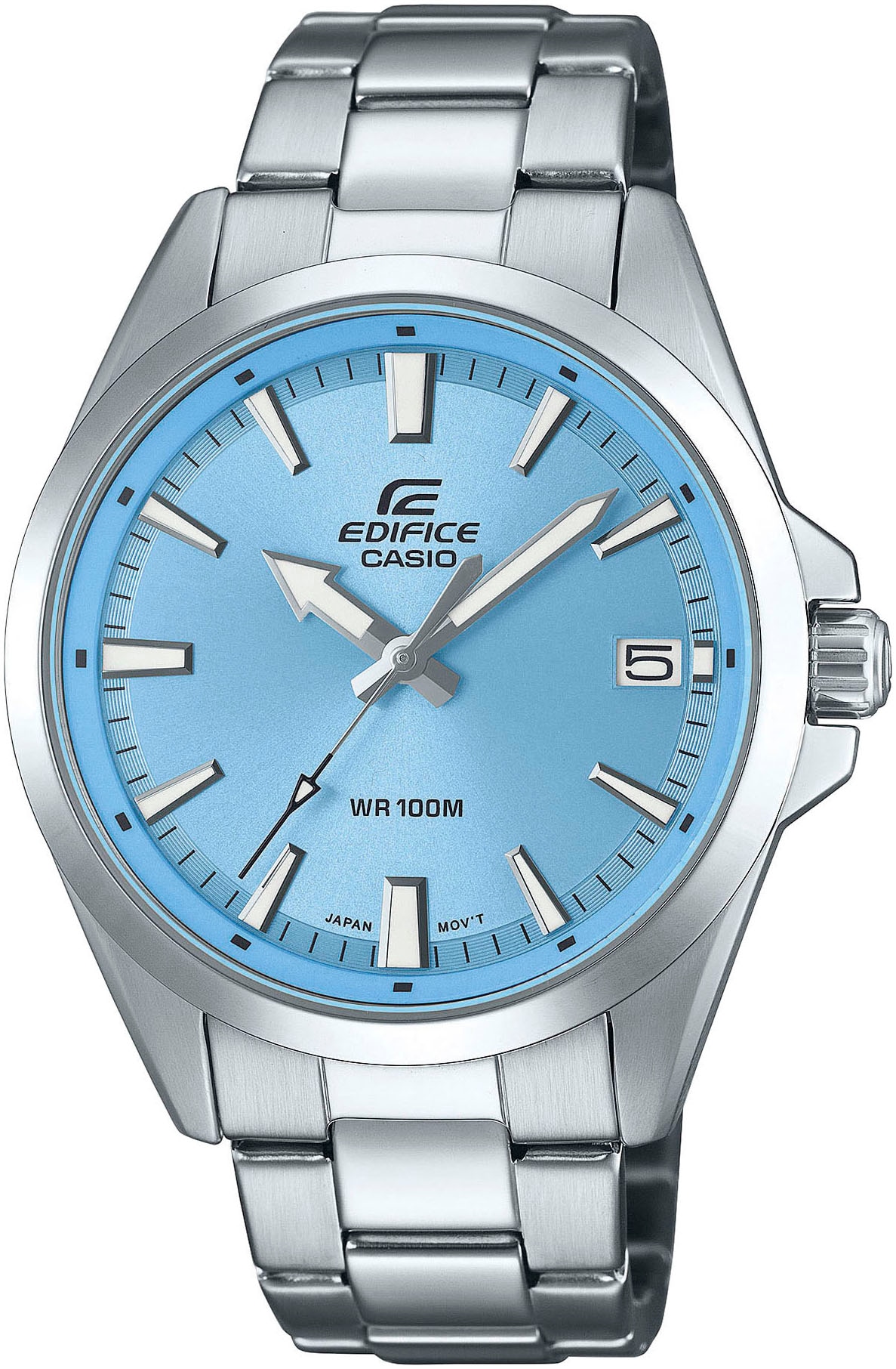 CASIO EDIFICE Quarzuhr, Armbanduhr, Herrenuhr, Edelstahlarmband, Datum, Neo-Display, analog