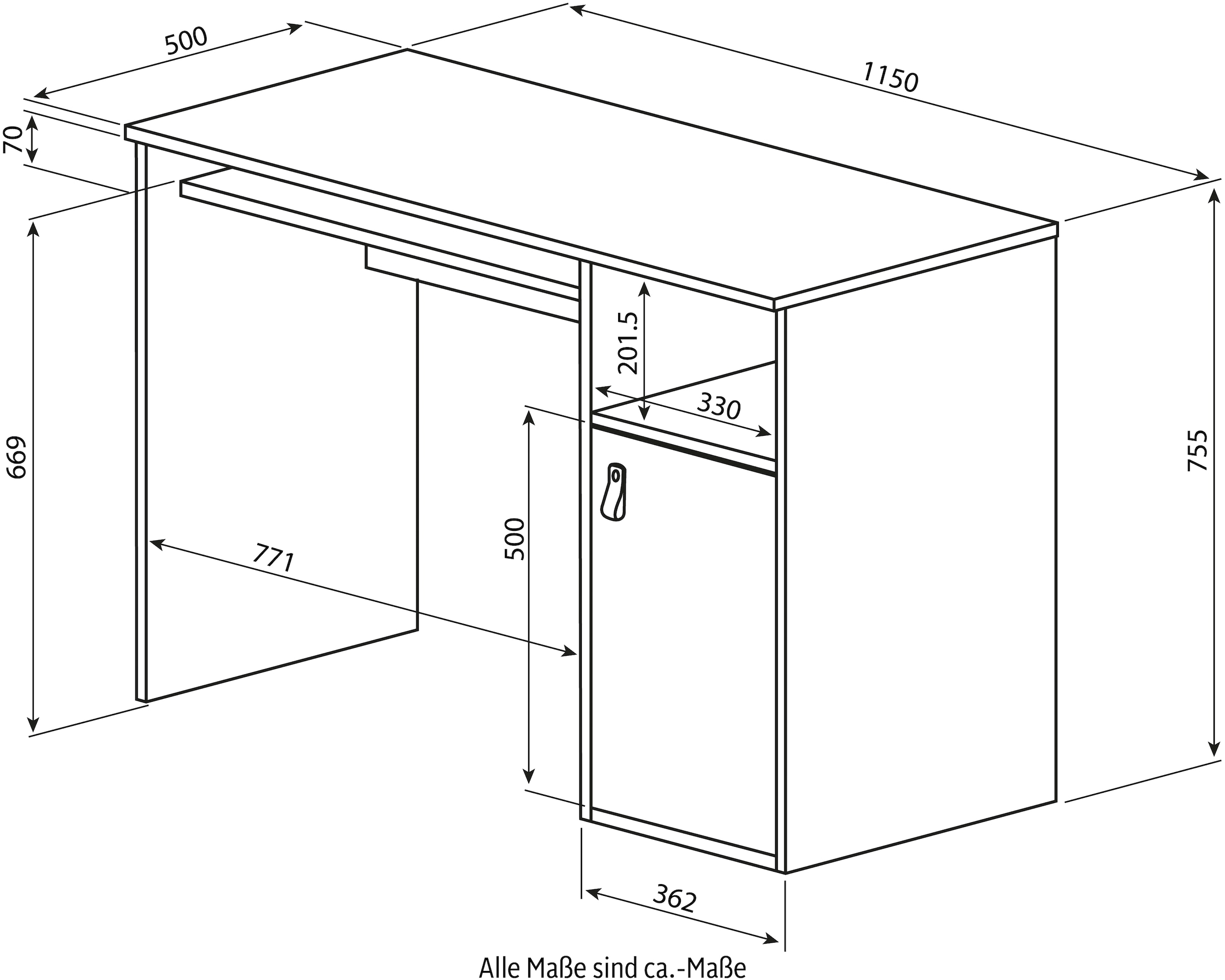 TemaHome Schreibtisch »OXFORD«, Ledergriff