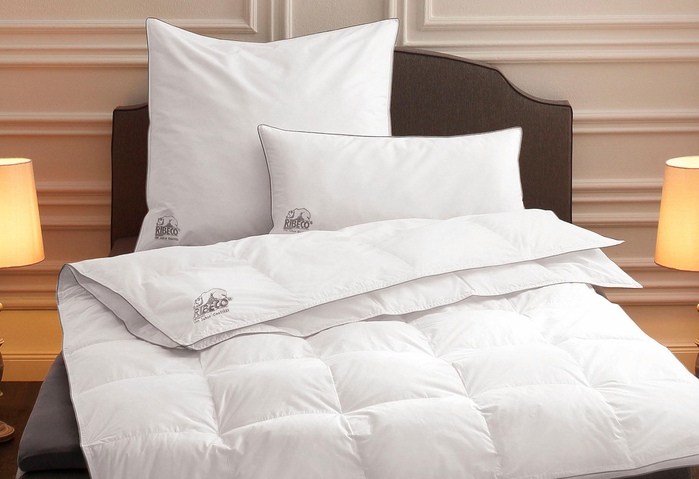 RIBECO Microfaserkissen »Marie, Kissen 40x80 cm & 80x80 cm im Spar-Set erhältlich!«, Füllung: 100% Polyester, Bezug: 100% Baumwolle, (Spar-Set, 2 St.), Kopfkissen-Set, flauschig & Allergiker geeignet (Hausstauballergiker)