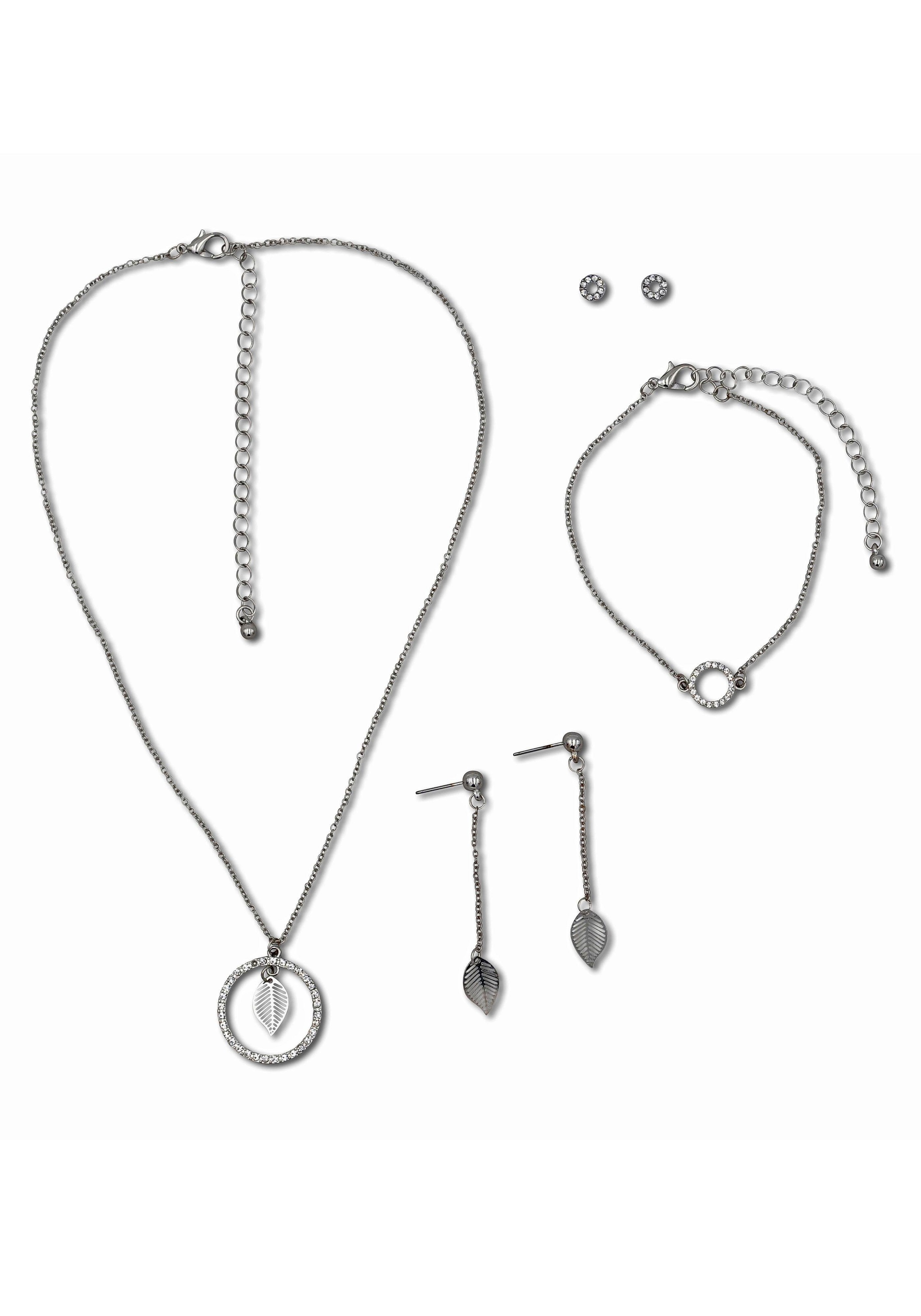 J.Jayz Schmuckset »runde Details und Elemente in Blattoptik, Ankerkettengliederung«, mit Glassteinen