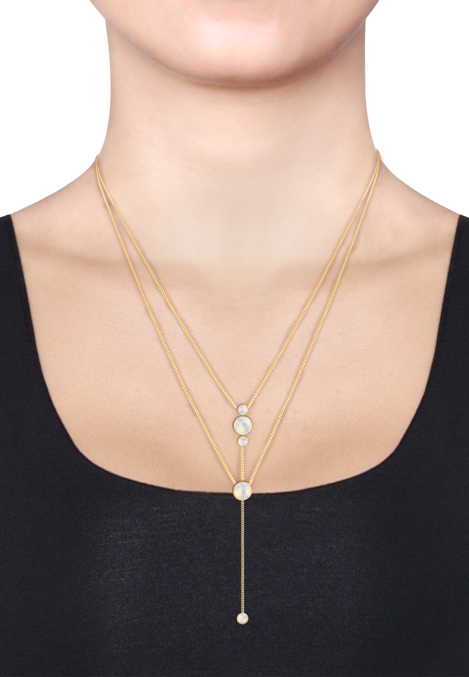 Elli Silberkette »Halskette Y-Kette Boho Layer Mondstein Weiß 925 Sterling Silber vergoldet«