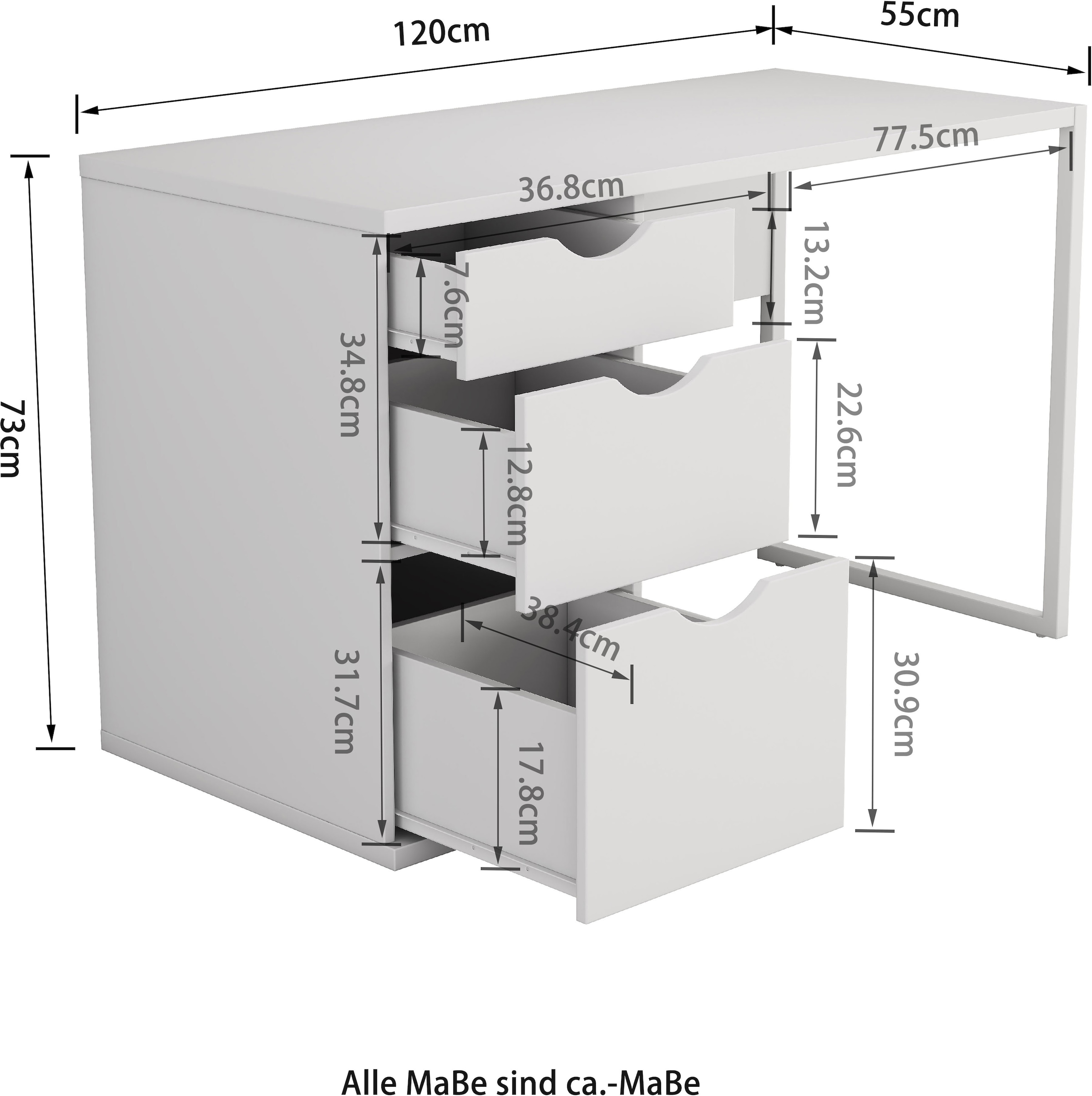 OTTO home Schreibtisch Set,  mit Schubladen, im modernen skandinavischen Design, Breite 120 cm