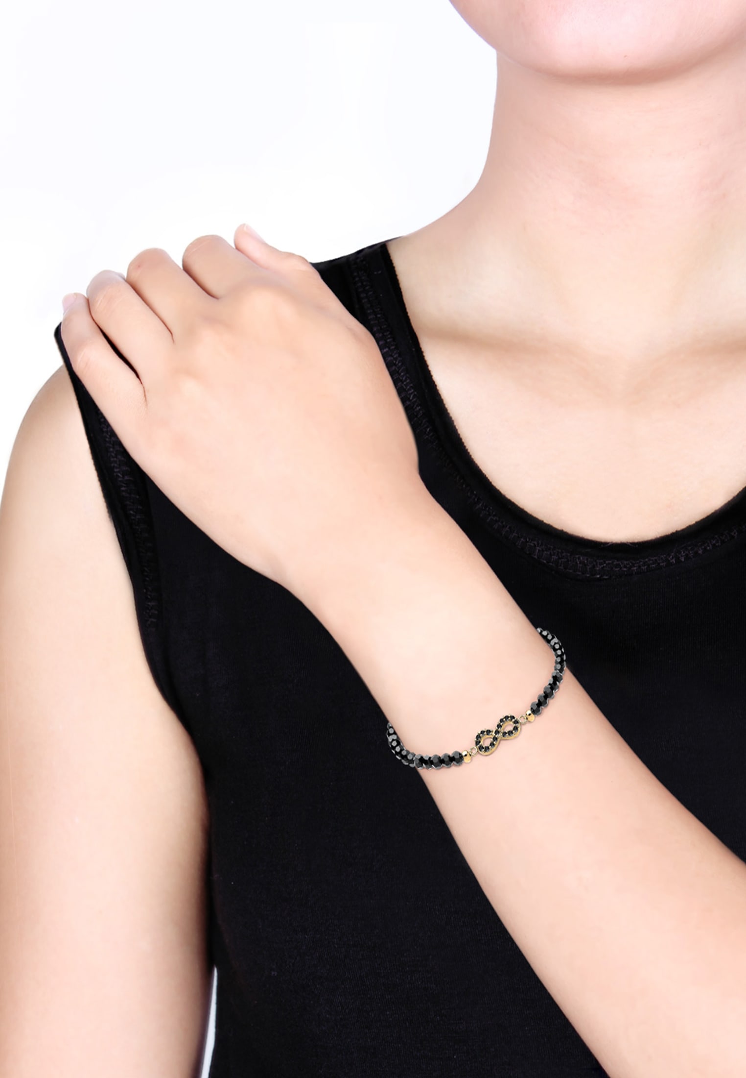 Elli Armkette »Armband Infinity Glas Kristalle Schwarz 925 Sterling Silber vergoldet«