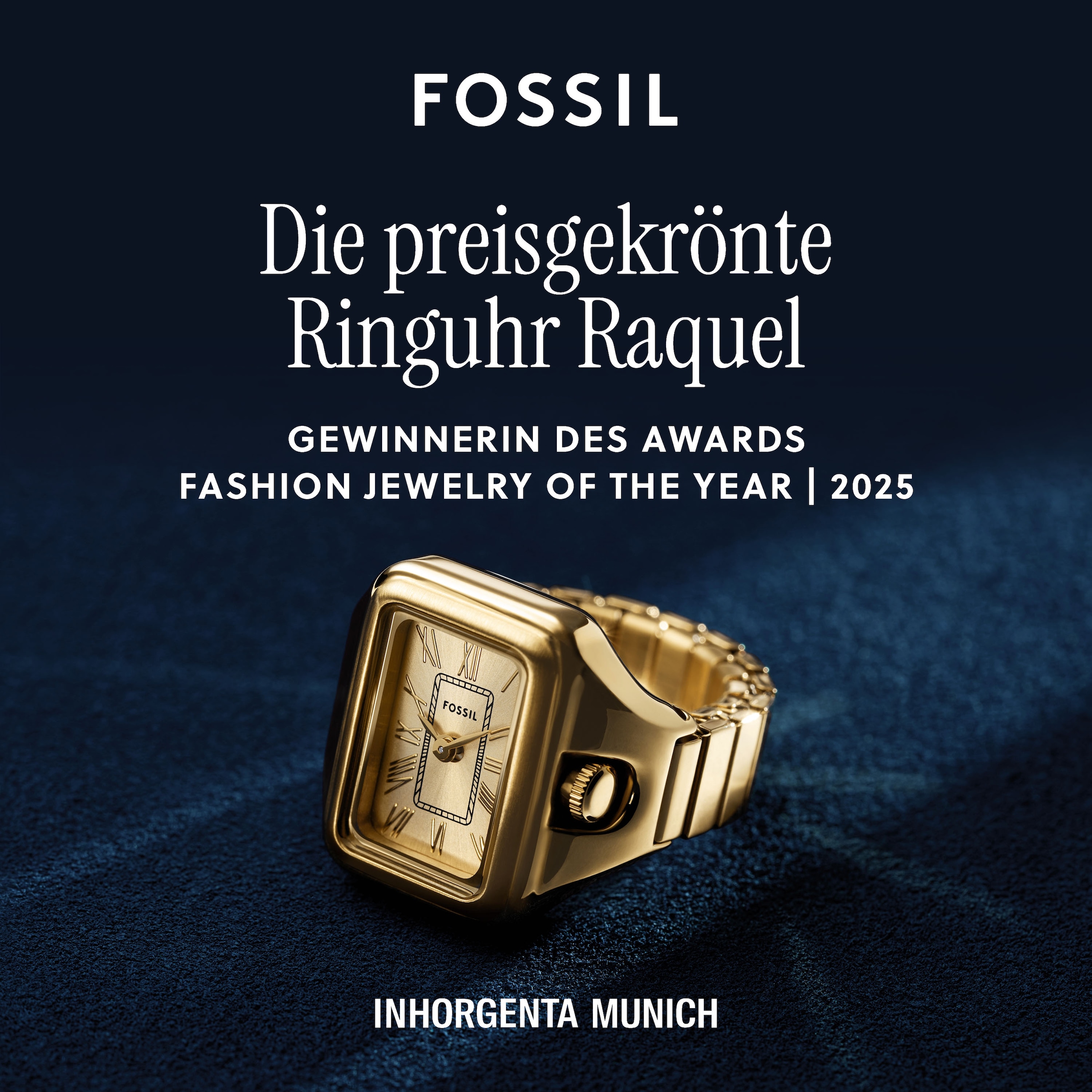 Fossil Uhrenring »RAQUEL WATCH RING«, Quarzuhr, Damenuhr, analog, Edelstahl, Flexband, Zugband