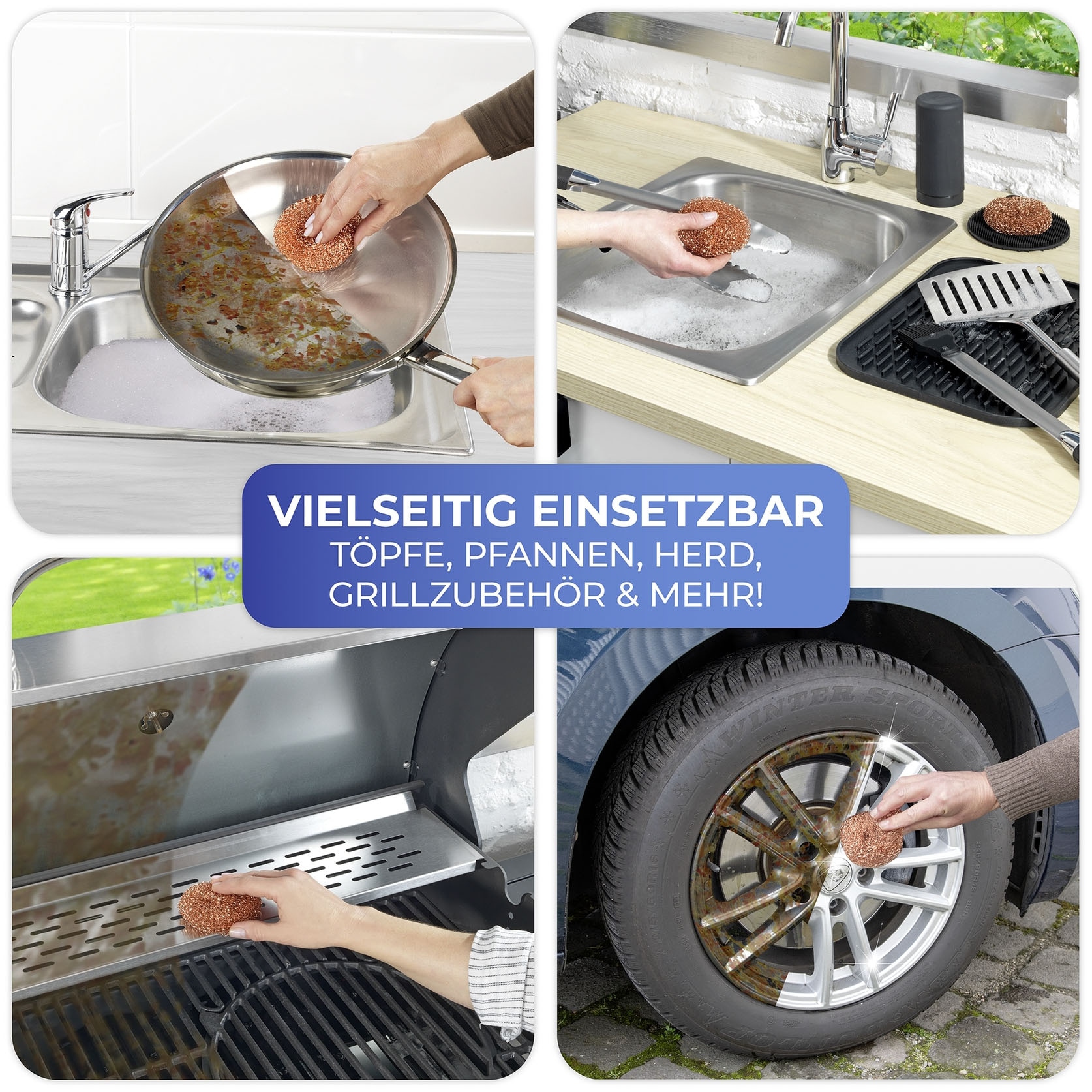 Maximex Reinigungsschwamm »Kupfer-Putzlinge«, (Set, 6 St.), entfernen hartnäckigen Schmutz, Eingebranntes und Rost, rostfrei