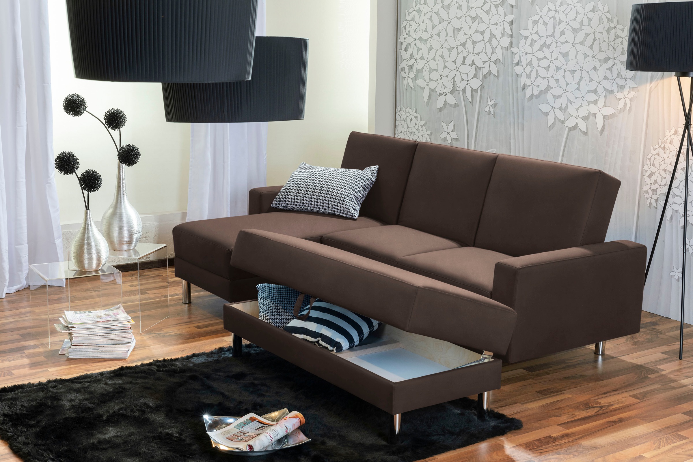 Max Winzer® Schlafsofa »Just Fresh modernes kubisches Sofa, Rückenverstellung für Sitzkomfort«, Recamiere links oder rechts montierbar, elegante Metallfüße
