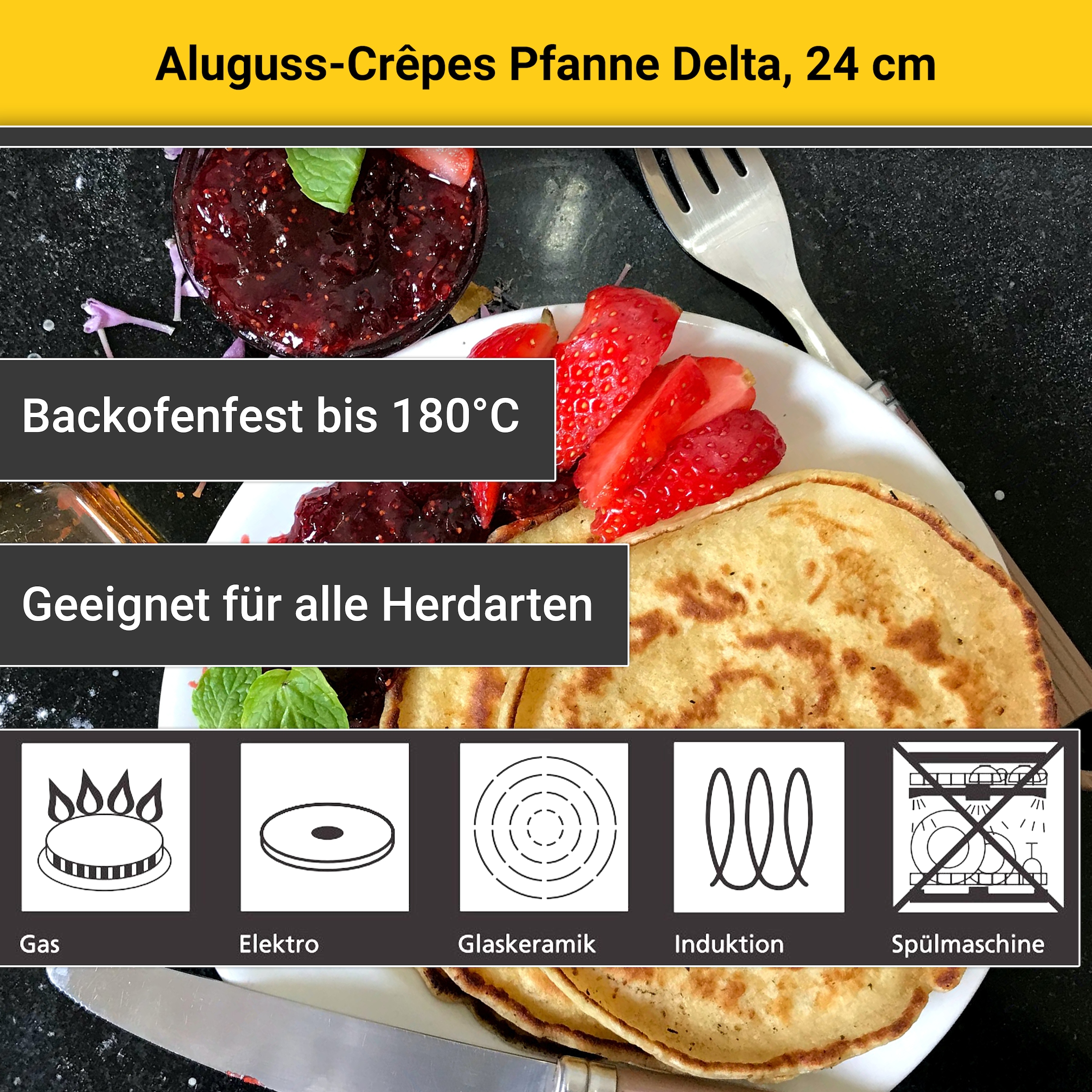 Krüger Crêpepfanne »Delta«, Aluminiumguss, für Induktions-Kochfelder geeignet