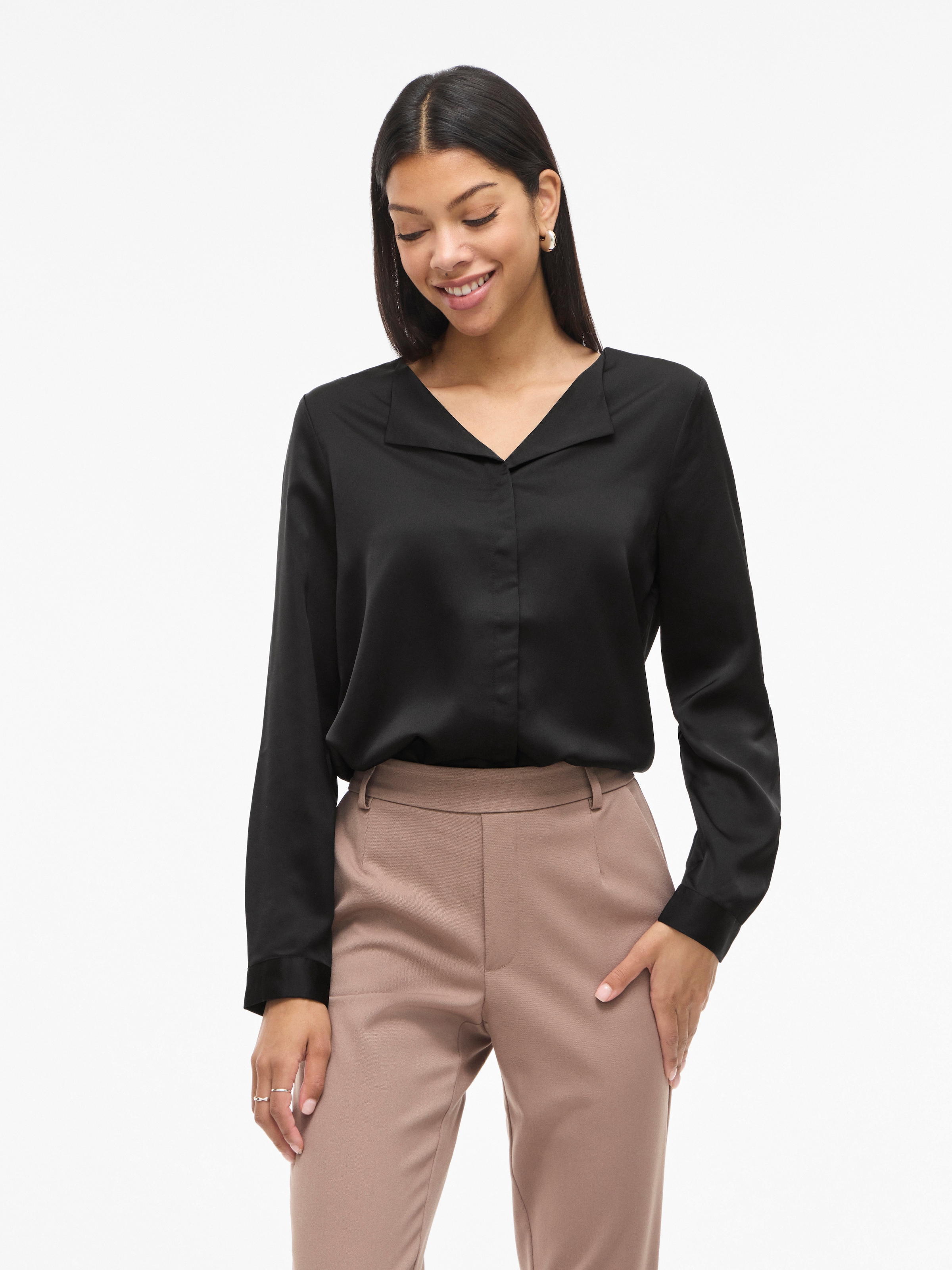 Vila Hemdbluse »VIELLETTE V-NECK L/S SATIN SHIRT - NOOS«