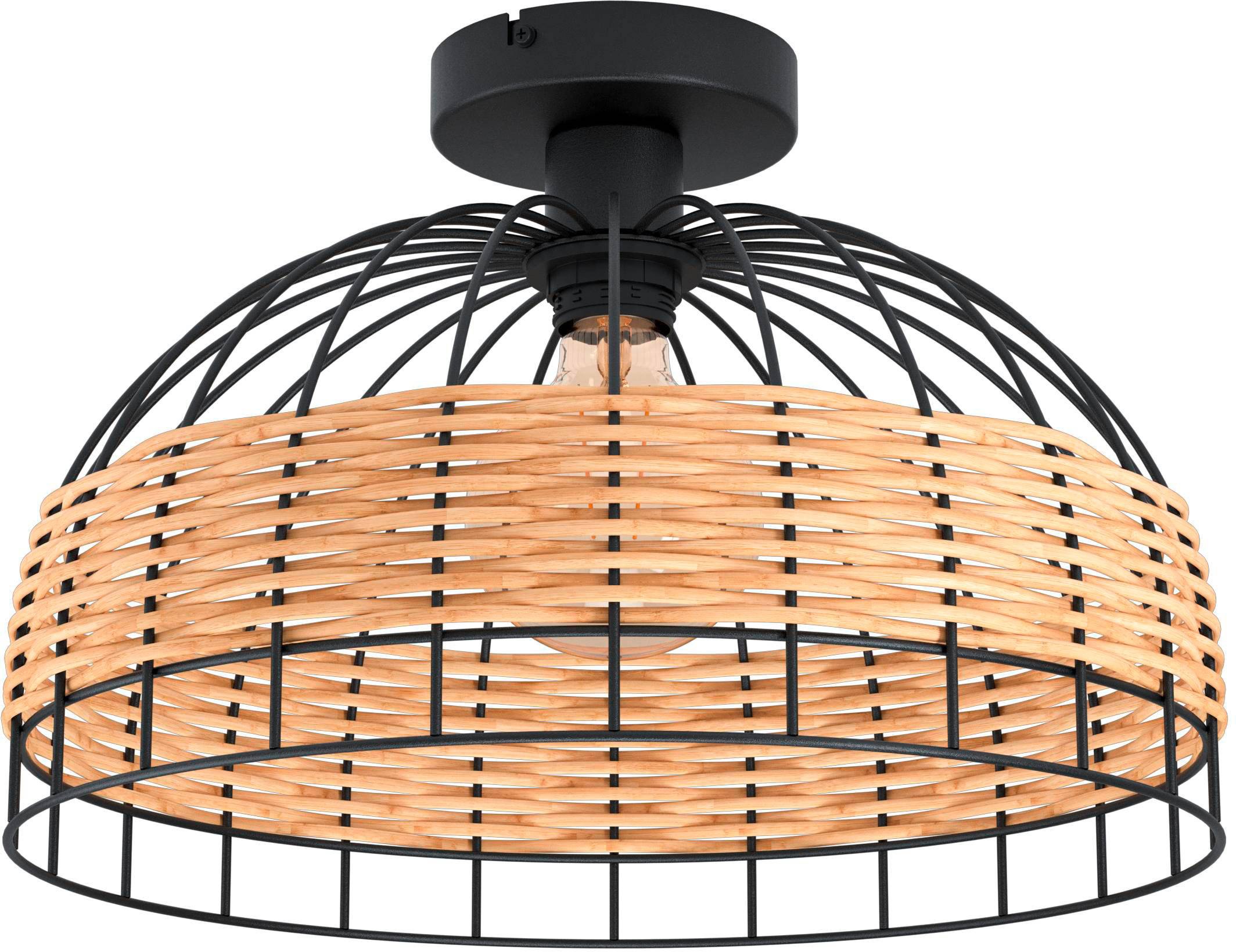 EGLO Deckenleuchte »Anwick«, E27, Metallkorb geflochten, Schwarz, Natur, Vintage, Hygge, Boho, 1-flammig